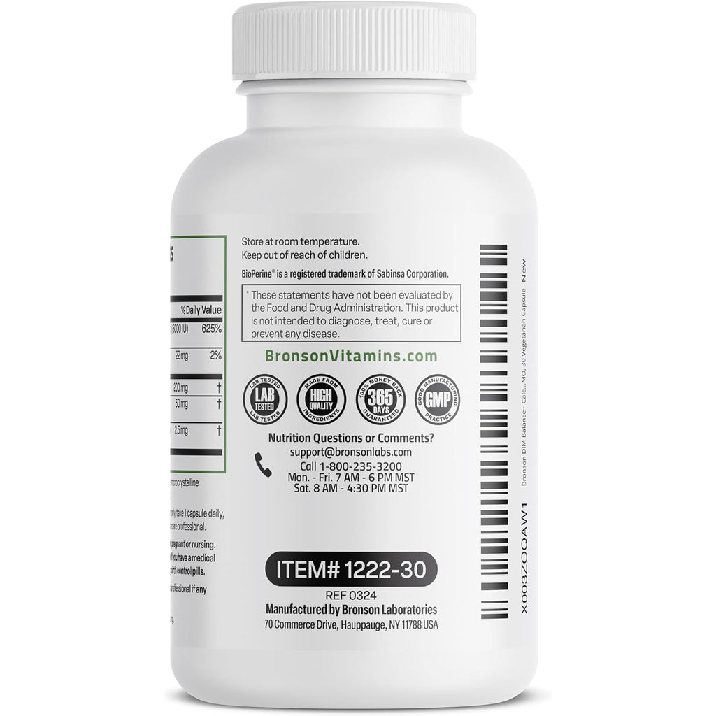 Bronson DIM Balance+ Calcium D-Glucarate, Broccoli Sprouts and Vitamin D3 200 MG of DIM per Capsule Supports Estrogen Metabolism and Balanced Hormone Levels Non-Gmo, 30 Vegetarian Capsules