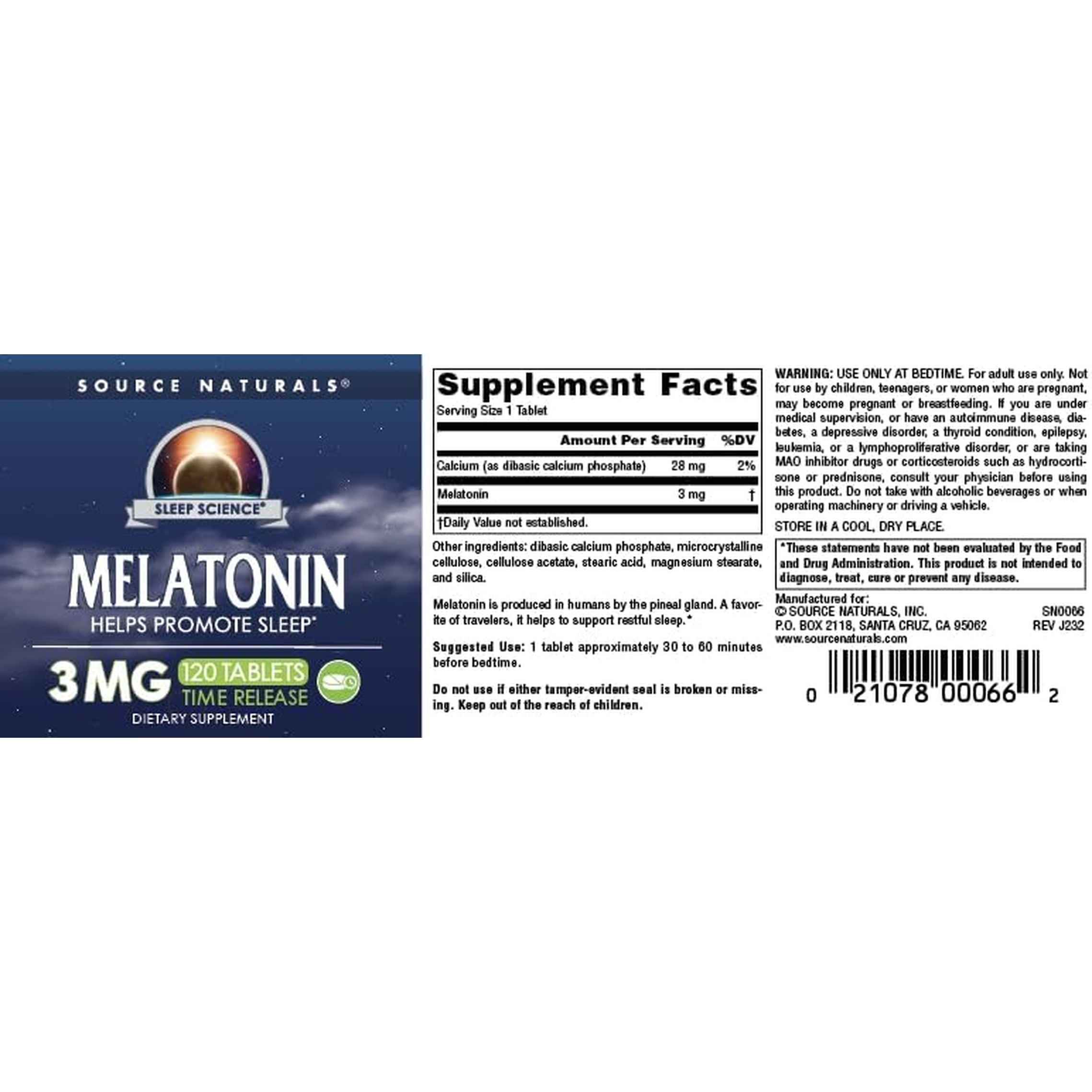 Source Naturals Time Released Melatonin* - 3 Mg, 120 Tablets