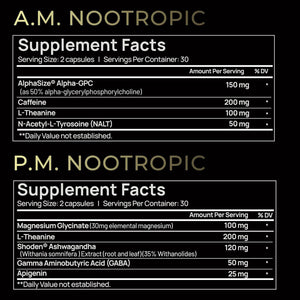 AMPM Nootropic Total Focus + Calm 9X Strength W. Caffeine, L-Theanine, Alpha GPC, L-Tyrosine, Ashwagandha - X-Release Energy Pills Nootropics Brain Support Supplements for Memory and Focus Supplement
