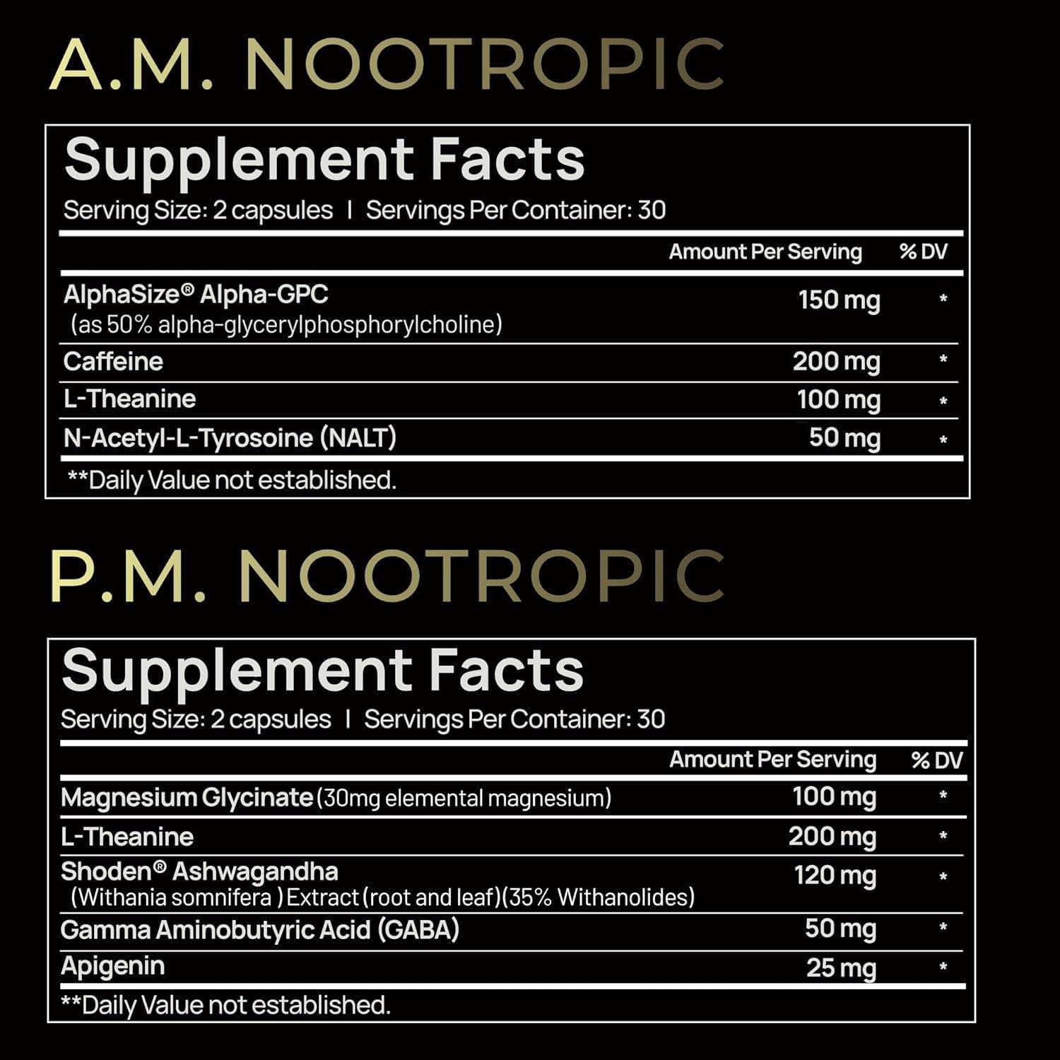 AMPM Nootropic Total Focus + Calm 9X Strength W. Caffeine, L-Theanine, Alpha GPC, L-Tyrosine, Ashwagandha - X-Release Energy Pills Nootropics Brain Support Supplements for Memory and Focus Supplement