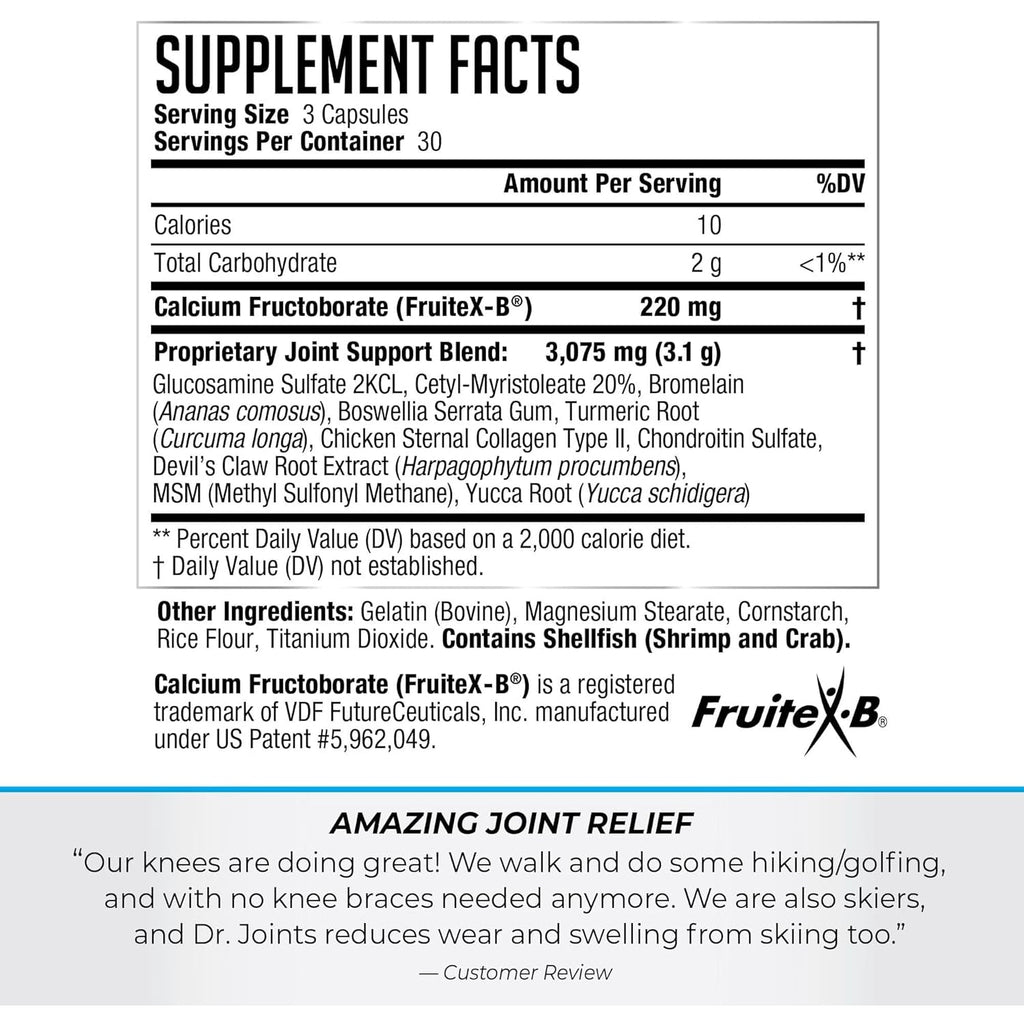 Dr. Joints NDS Nutrition Advanced - Joint Health Formula with Fruitex-B, Glucosamine & Chondroitin - Improved Mobility & Flexibility - 90 Capsules