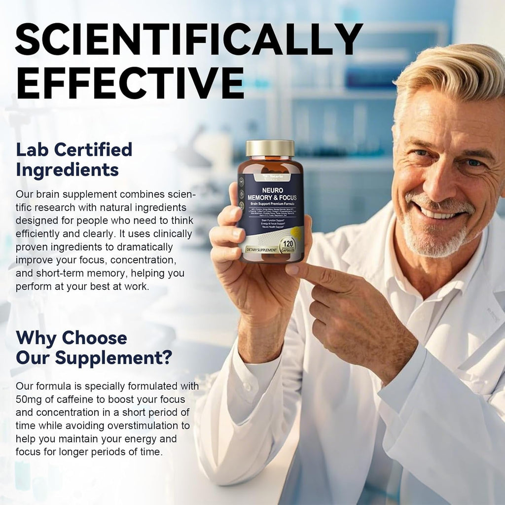 25 in 1 Brain Supplements for Memory and Focus & Neuro Health - Daily Brain Nootropic Cognitive Supplement with L-Tyrosine, Bacopa Monnieri, Ginkgo Biloba, Alpha GPC - Non-Gmo, Gluten Free