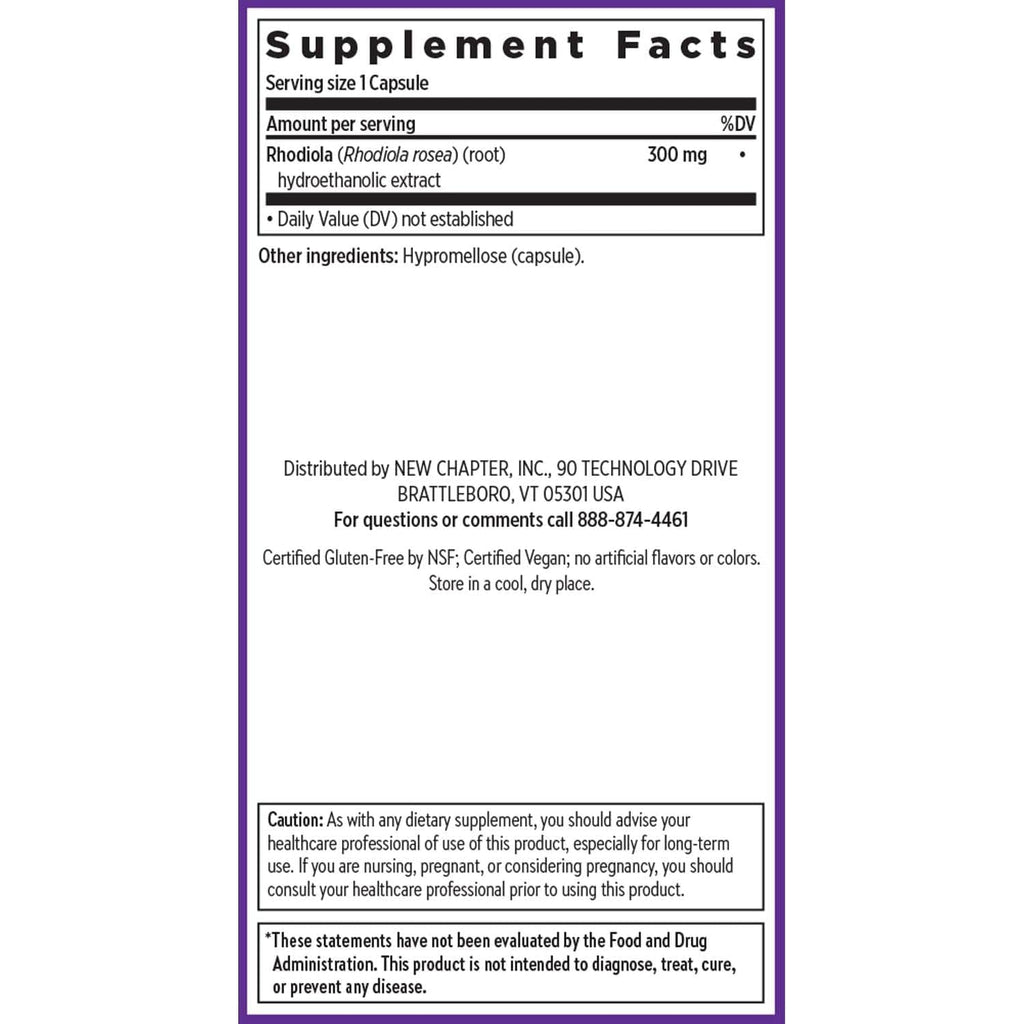 New Chapter Rhodiola Force 300Mg with Potent Vegan Rhodiola for Mental Focus & Stamina, Endurance + Mood Support + Stress Adaptogen + Non-Gmo Ingredients - 30 Count