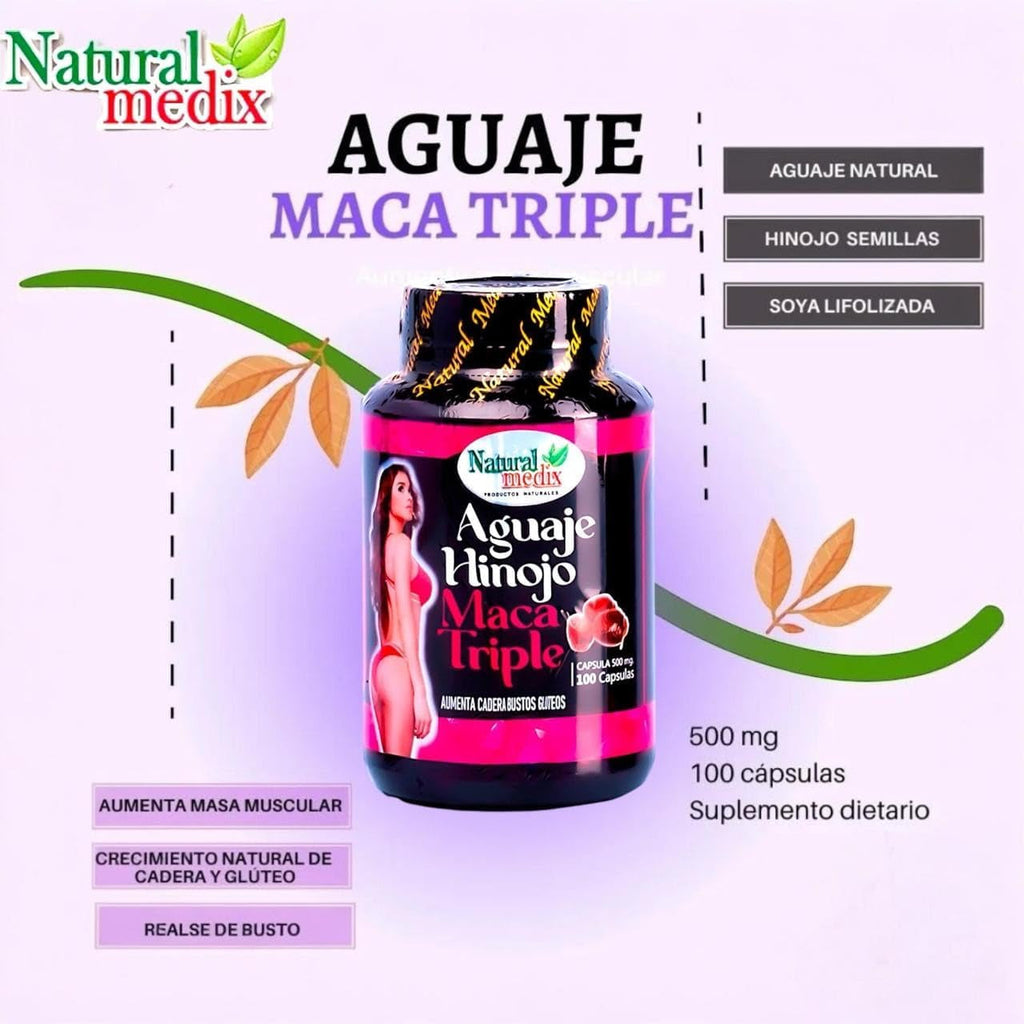 Aguaje Hinojo Maca Triple (Maca Root Supplement) Premium 100 Capsules | Premium Botanical Blend for Feminine Balance & Confidence