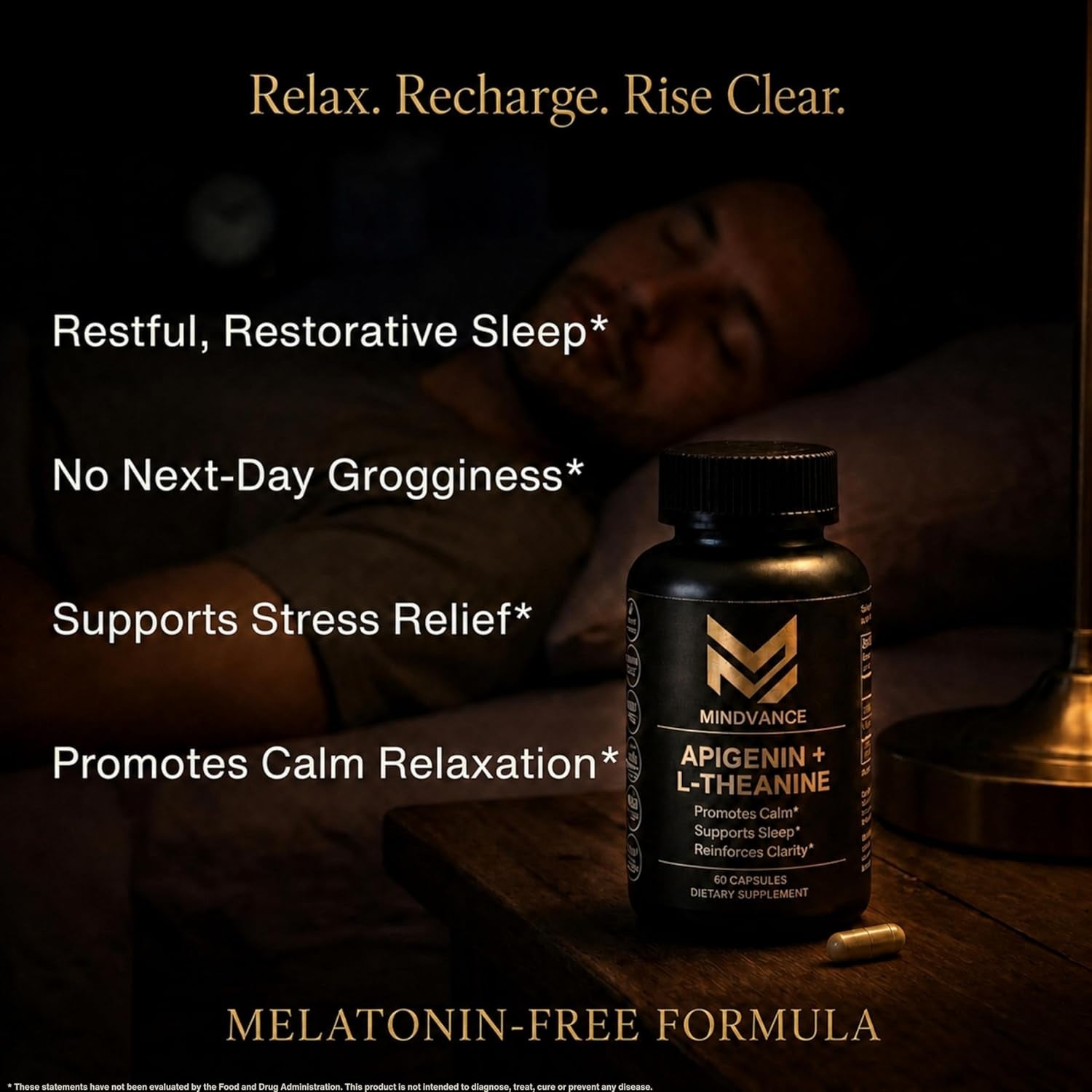Apigenin 100Mg with L-Theanine 200Mg Supplement Capsules for Sleep Support, Relaxation, Clarity & Calm | Melatonin Free | 60 Vegan Capsules