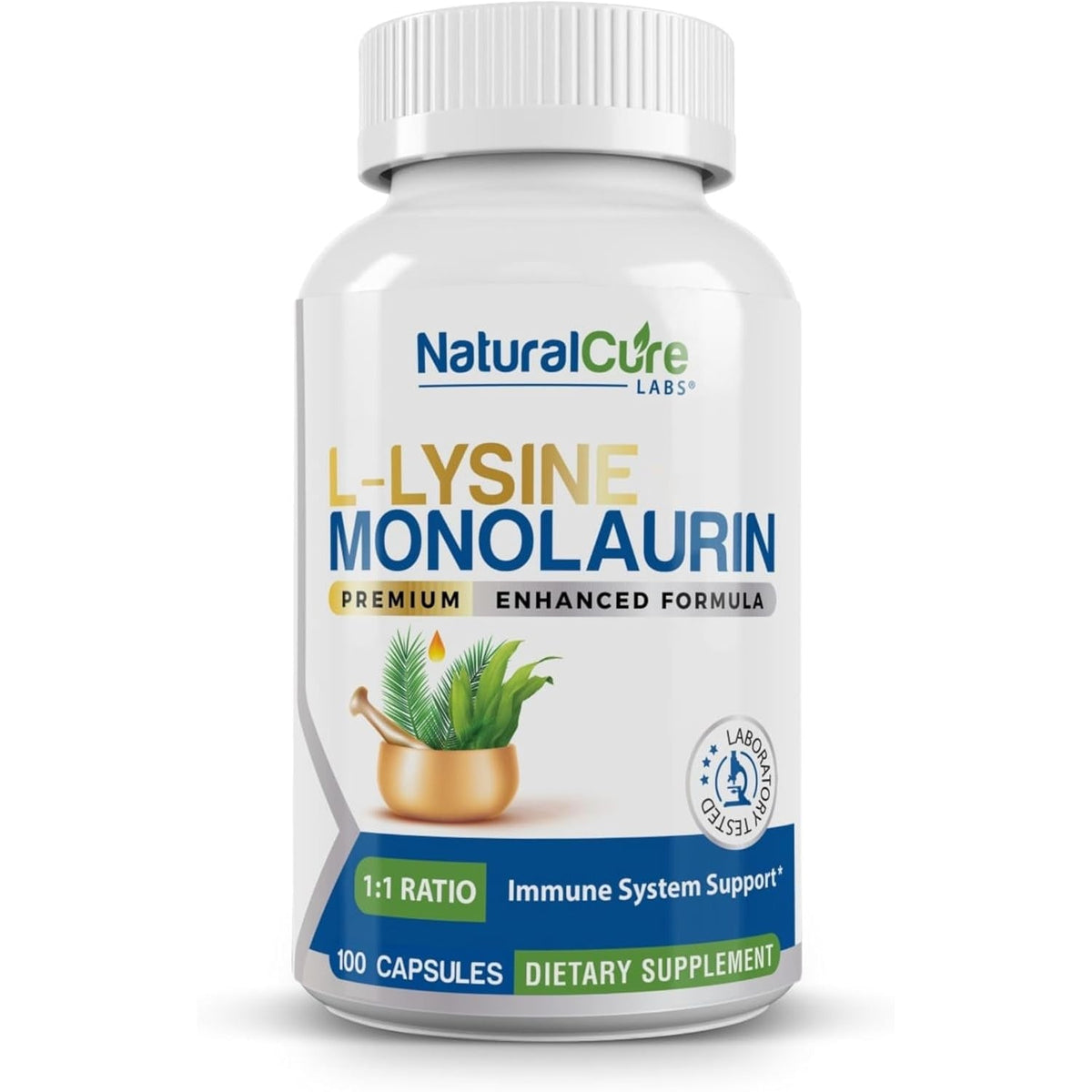Natural Cure Labs L-Lysine with Monolaurin 600Mg 1:1 Ratio, 100 Capsules