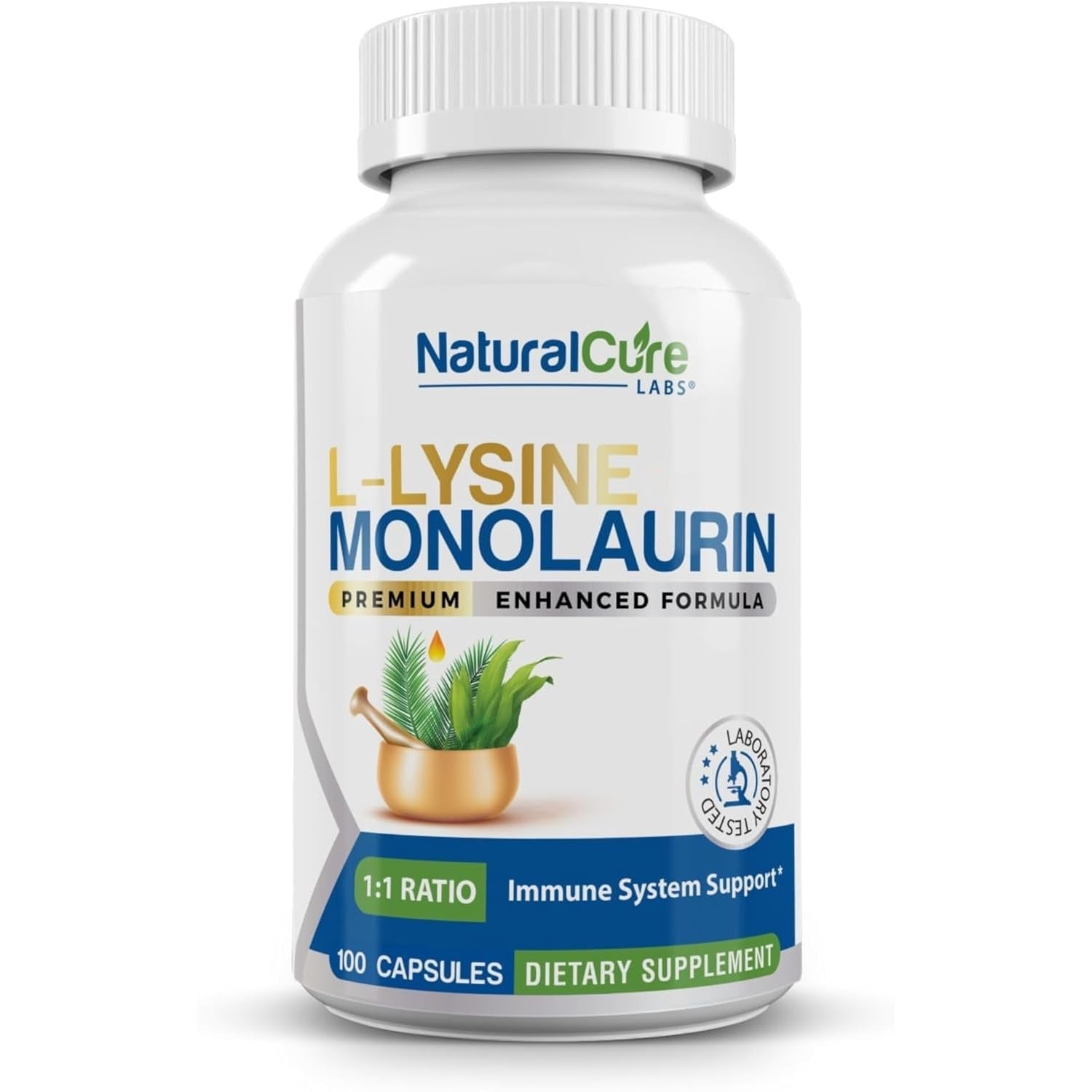 Natural Cure Labs L-Lysine with Monolaurin 600Mg 1:1 Ratio, 100 Capsules
