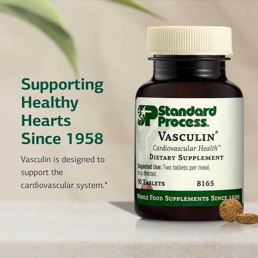 Standard Process Vasculin - Supplement for Cardiovascular & Healthy Heart Support - Supports Collagen Formation & Heart Health - Non-Dairy & Non-Soy - 90 Tablets (45 Servings)