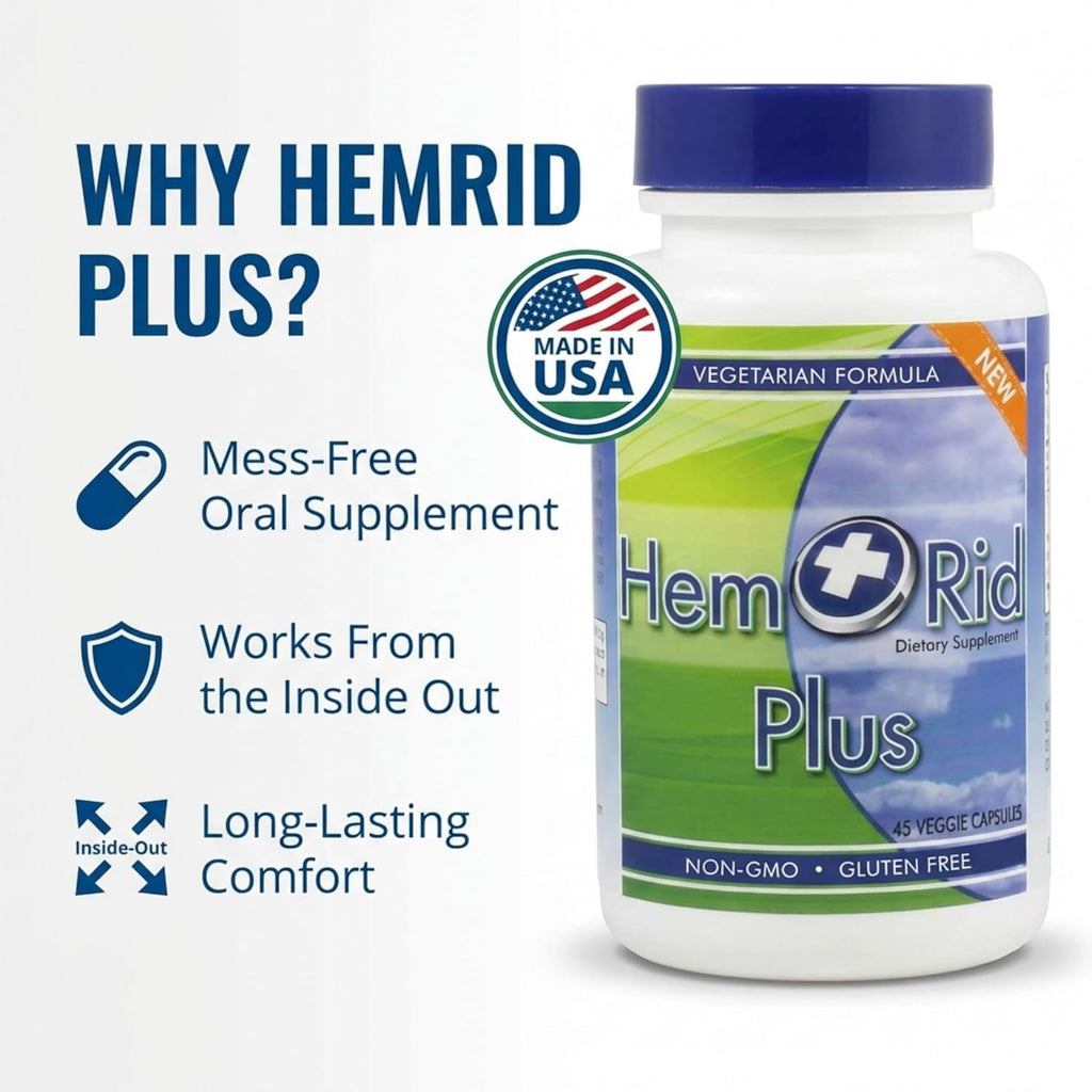 Hemrid plus Advanced Herbal Comfort Formula - 45 Veggie Capsules for Enhanced Comfort & Wellness, Featuring Horse Chestnut, Witch Hazel & More - Proudly Made in the USA