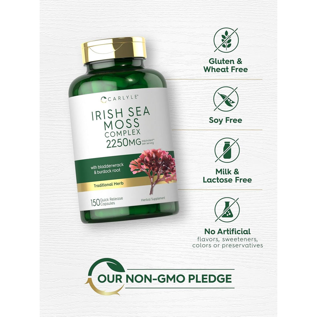 Carlyle Irish Sea Moss Capsules | 150 Count | Complex Formula with Bladderwrack & Burdock Root | Non-Gmo & Gluten Free