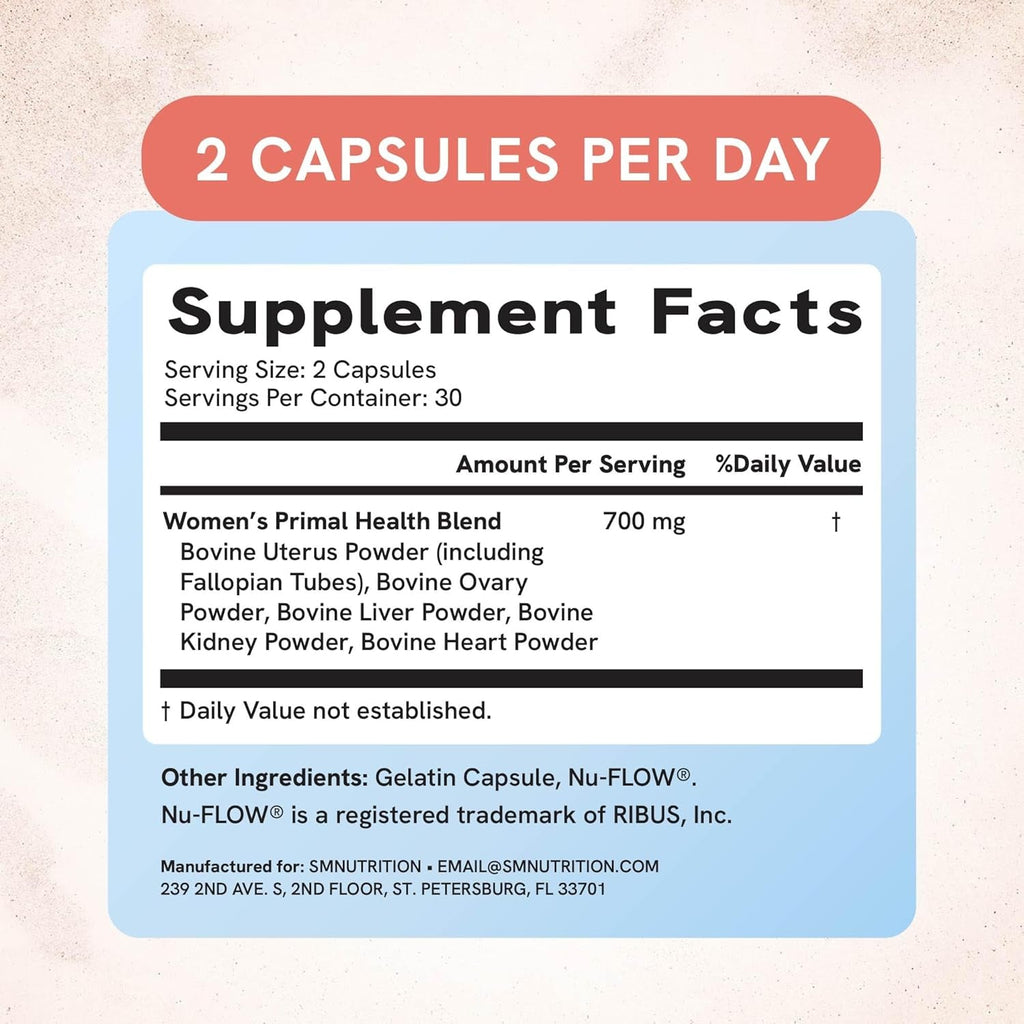 Beef Organ Supplement for Women | Uterus, Ovary, Liver, Spleen, Kidney & Heart | Superfood for Hormone Health & Energy Support | 100% Grass Fed & Pasture Raised Beef Organs for Women | 60 Ct.