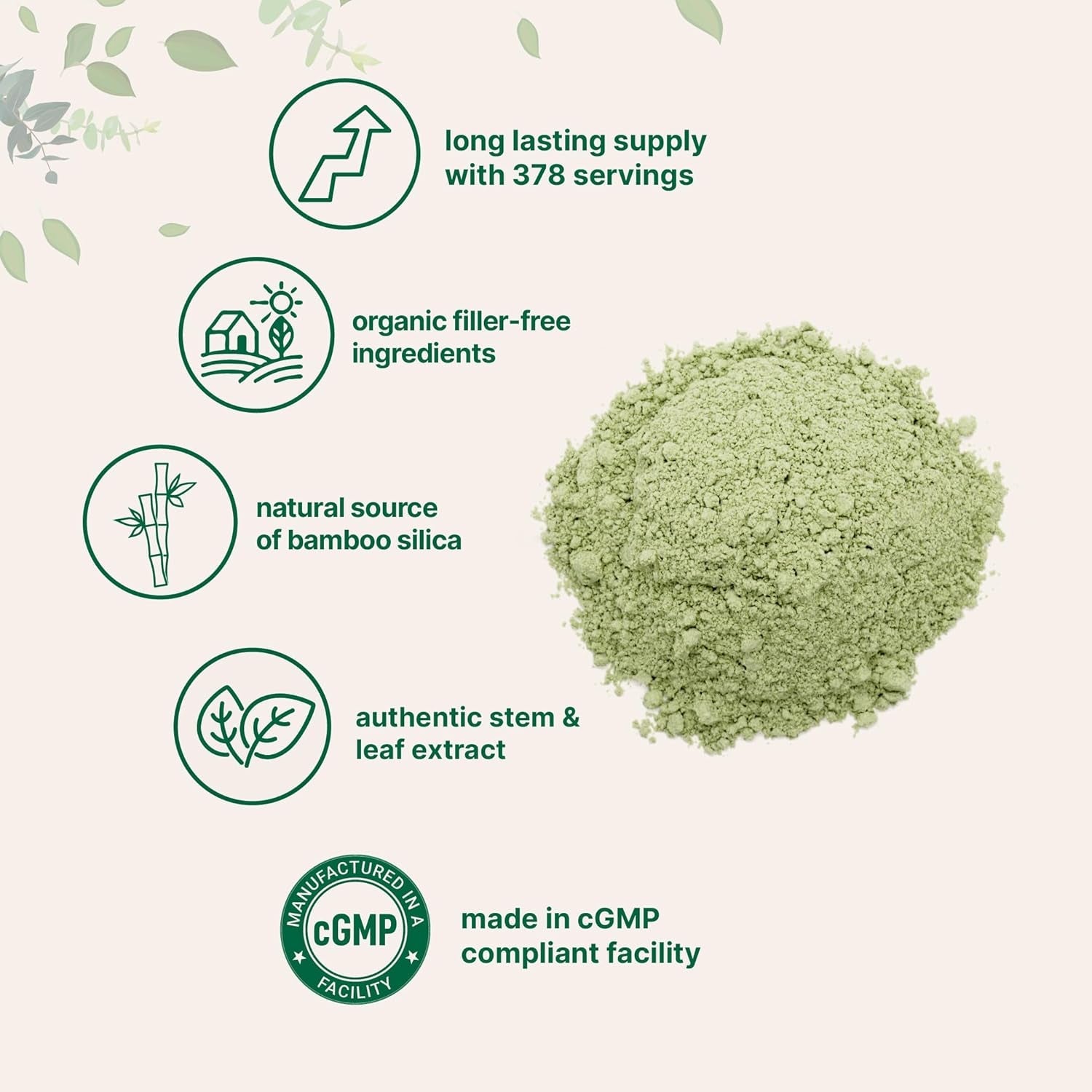 Micro Ingredients Organic Bamboo Extract Powder, 8Oz (378 Servings) | Bamboo Plant Silica & Mineral Supplements | Natural Stem & Leaf Extract | Non-Gmo, Gluten Free, Vegan Friendly