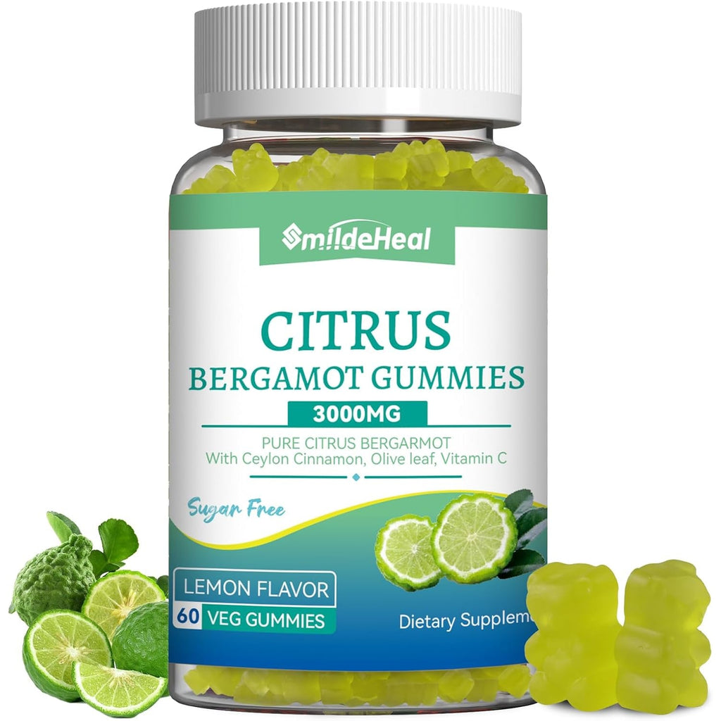 Citrus Bergamot Gummies 3000Mg, Bergamot Supplement for High Cholesterol, Cholesterol Lowering Supplement for Heart, Immune System & Anti-Aging, Sugar Free Vegan 60 Gummies