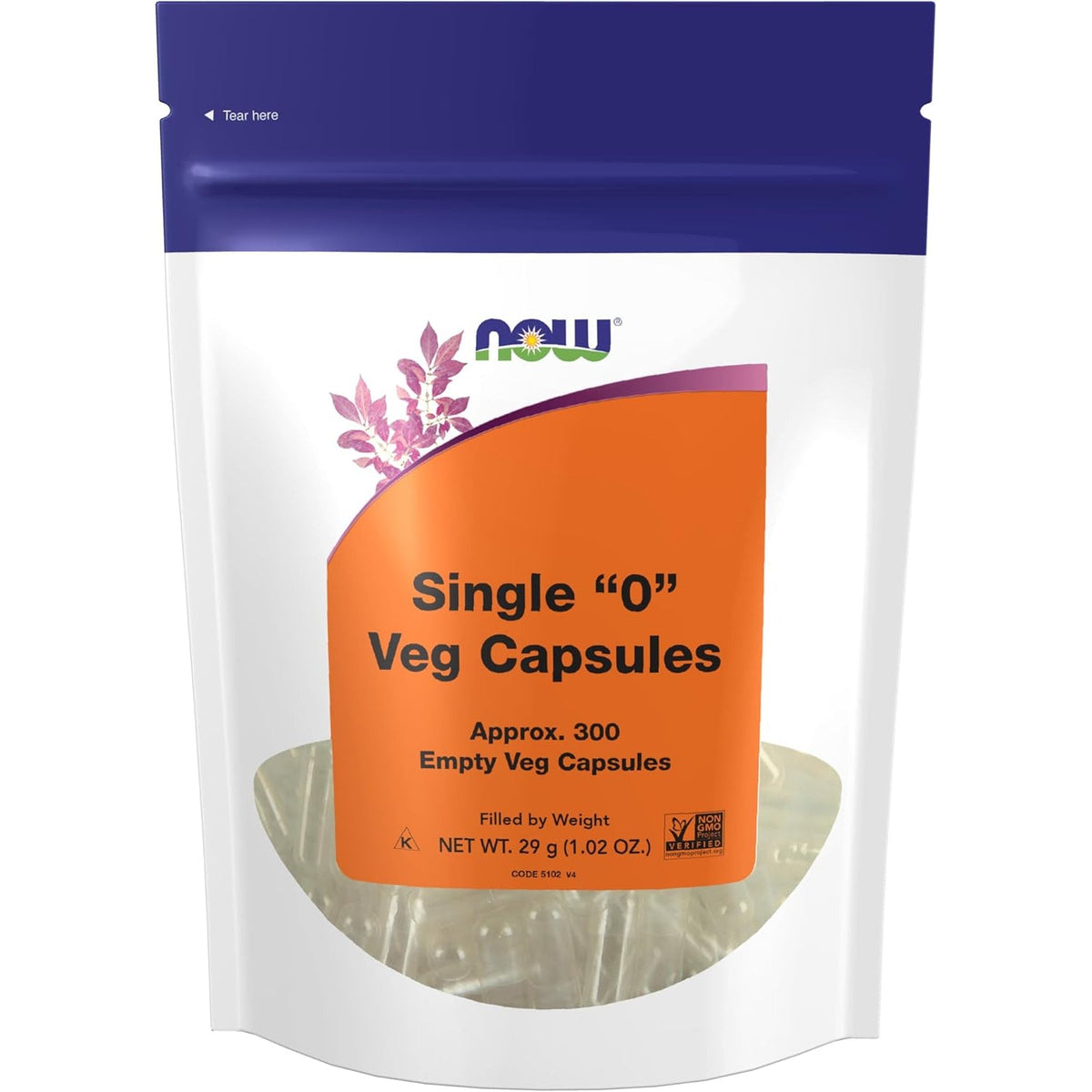 NOW Foods Supplements, Empty Vegetarian Capsules, Single "0", Filled by Weight, Non-Gmo Project Verified, 300 Veg Capsules