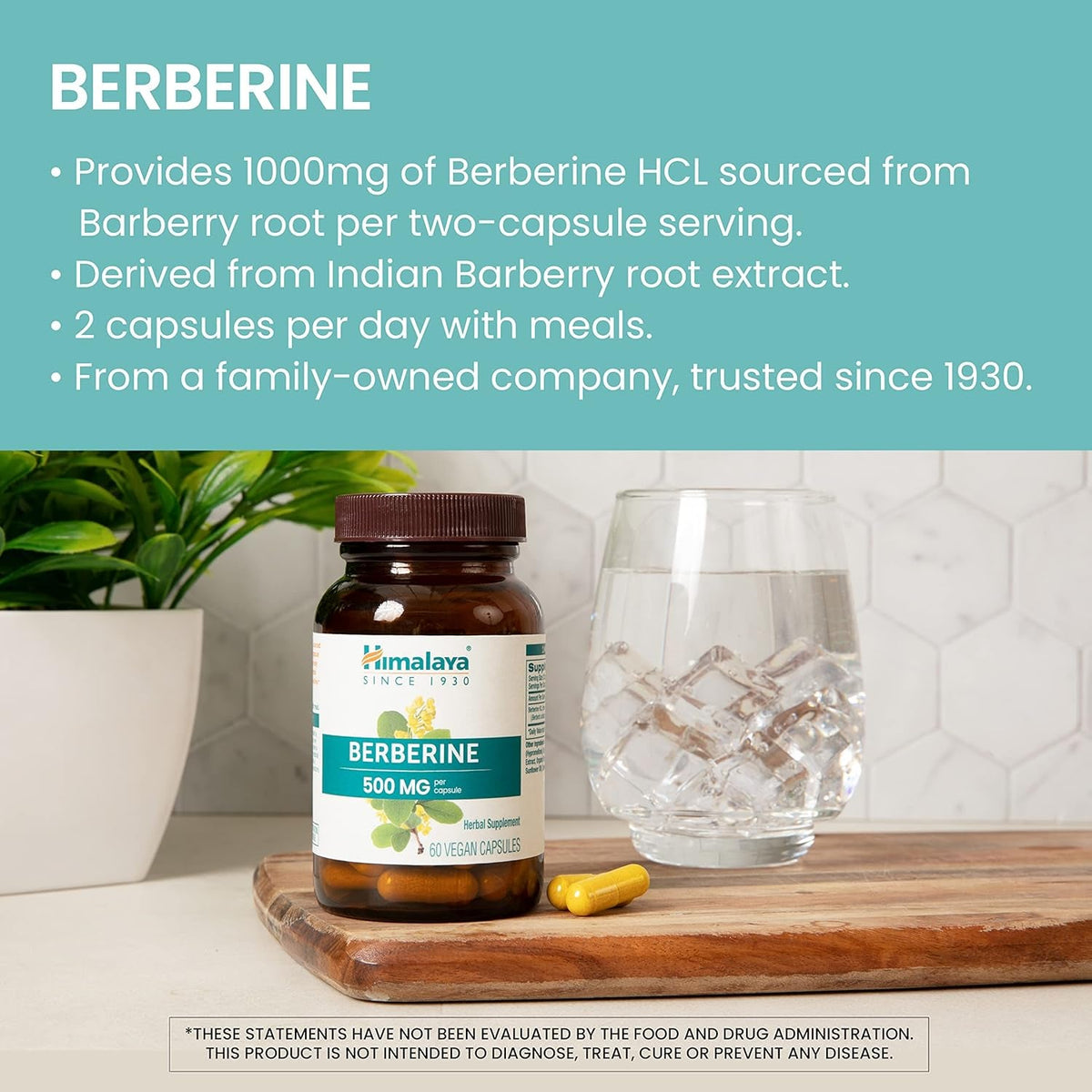 Himalaya Berberine - Herbal Supplement for Supporting Normal Metabolism, Immune, and Digestive Health - Vegan, Gluten Free, 500 Mg, 60 Vegetarian Capsules
