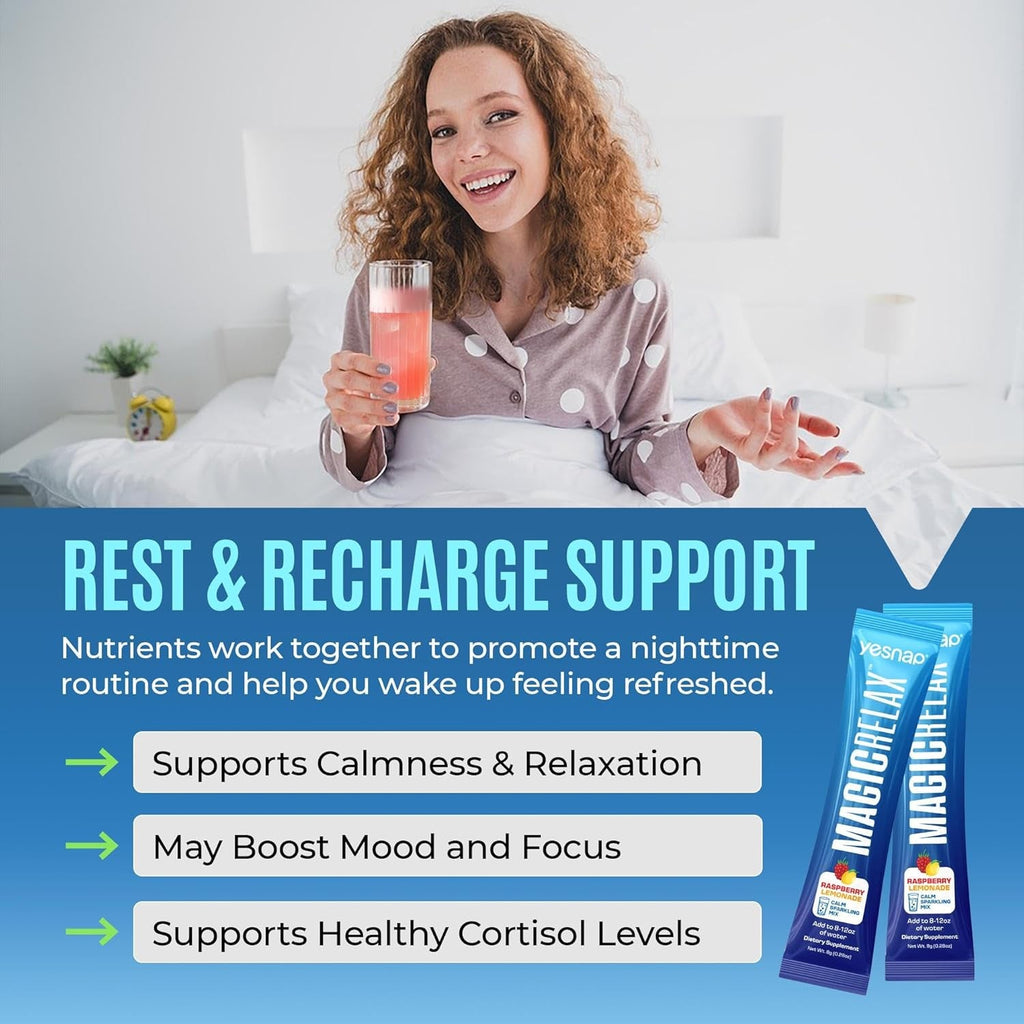 MAGICRELAX 8-In-1 Super Calm Magnesium Glycinate Powder Drink Mix Supports Stress Healthy Cortisol, Mood & Sleep, KSM-66 Ashwagandha Saffron GABA L-Theanine Vitamin D3, 0 Sugar, Raspberry Lemonade
