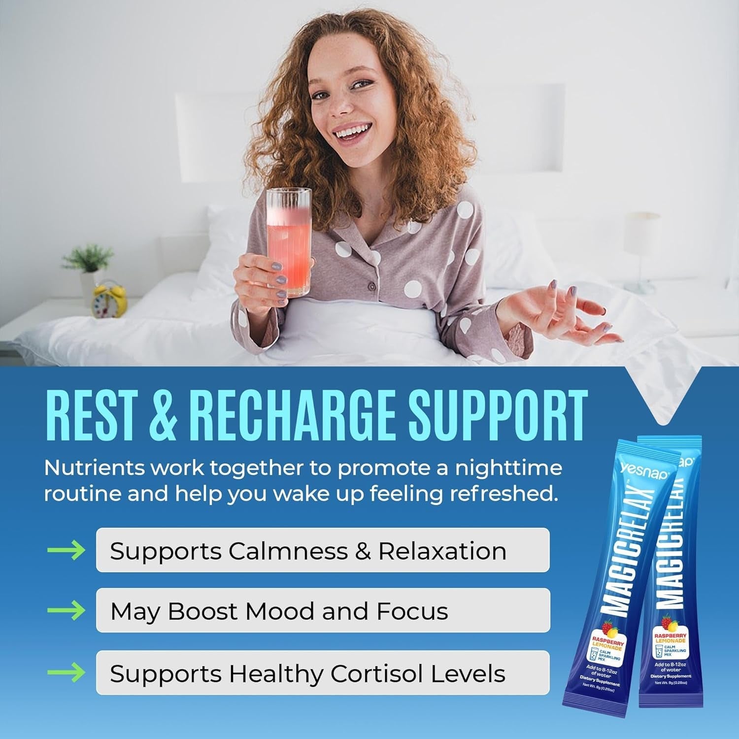 MAGICRELAX 8-In-1 Super Calm Magnesium Glycinate Powder Drink Mix Supports Stress Healthy Cortisol, Mood & Sleep, KSM-66 Ashwagandha Saffron GABA L-Theanine Vitamin D3, 0 Sugar, Raspberry Lemonade