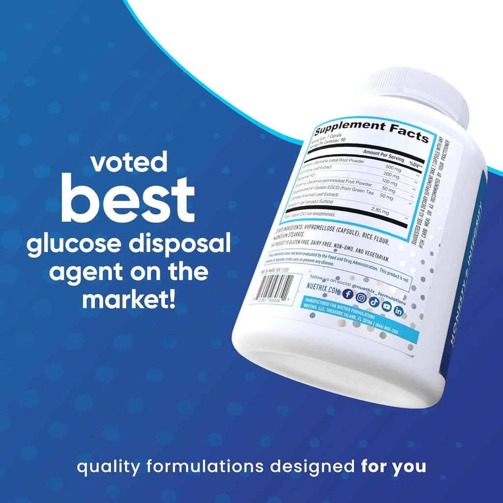 Nuethix Formulations GDA-MAX PRO, Double Berbine HCL Supplement, Supports Glucose Metabolism, Weight Management, Immune Support, Heart Health - Non GMO, Gluten Free, Dairy Free, 90 Count