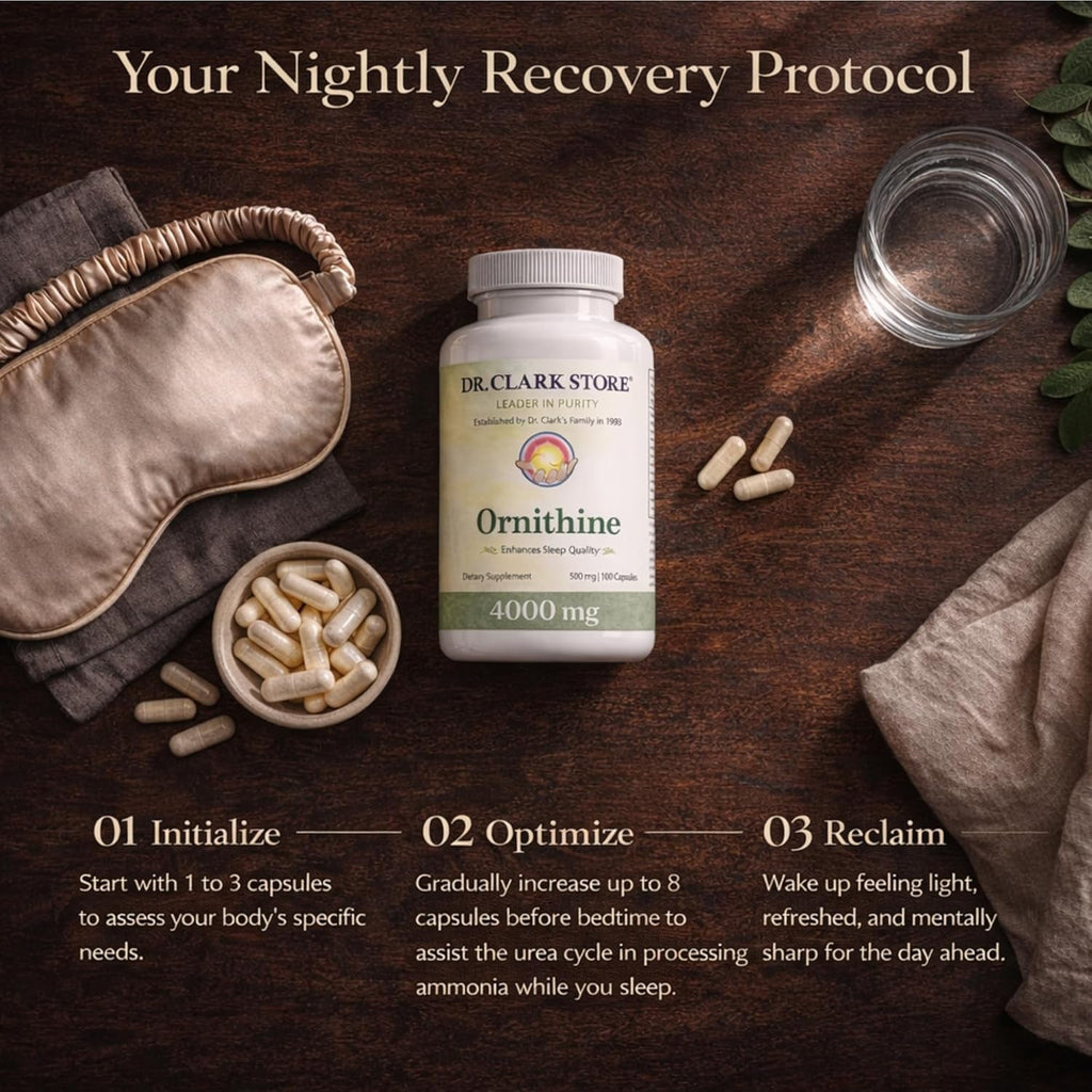 Dr Clark Ornithine Dietary Supplement - Gluten Free, Natural Sleep Aid, Promotes Protein Metabolism, Cleansing and Detoxification, 500Mg, 100 Gelatin Capsules