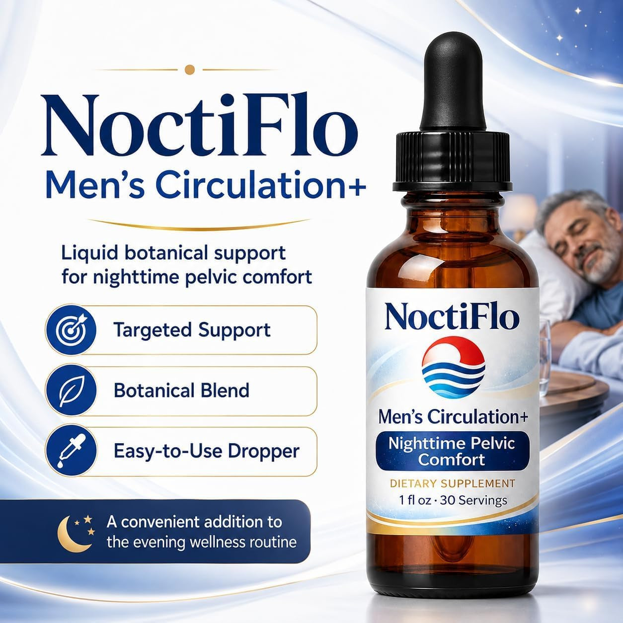 Noctiflo Prostate Support Drops –Nighttime Pelvic Comfort Liquid Supplement, 1 Fl Oz, 30 Servings, Easy-To-Use Dropper