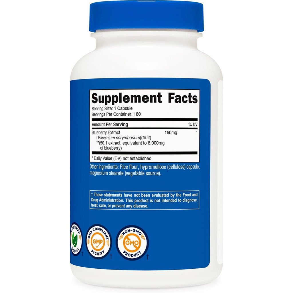 Nutricost Blueberry Extract 180 Capsules for 180 Servings per Bottle - Vegetarian, Gluten Free and GMO Free