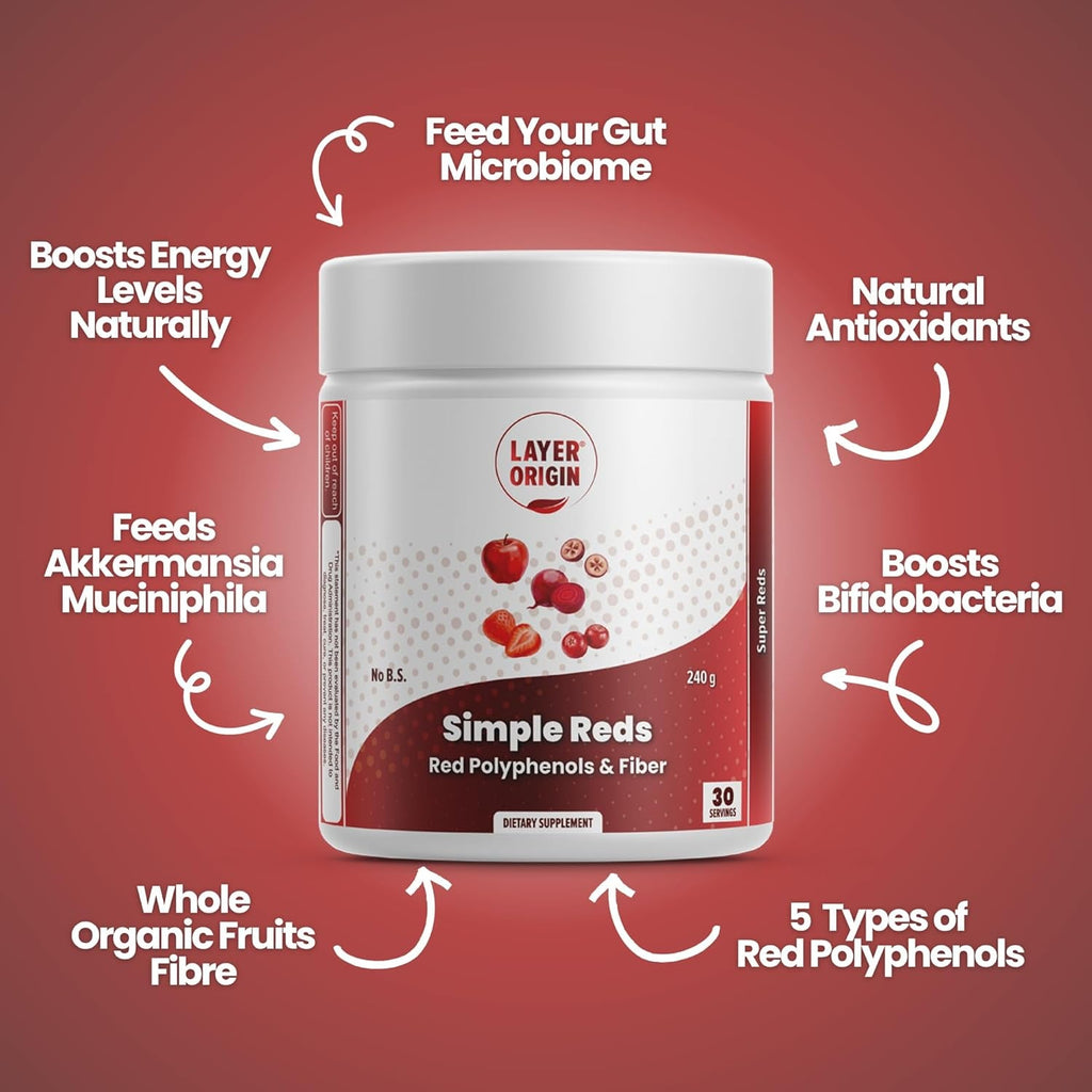 Simple Reds - Organic Red Polyphenols Whole Fruit Powder | Only Real Red Whole Fruits & Zero-Fillers | 30 Servings