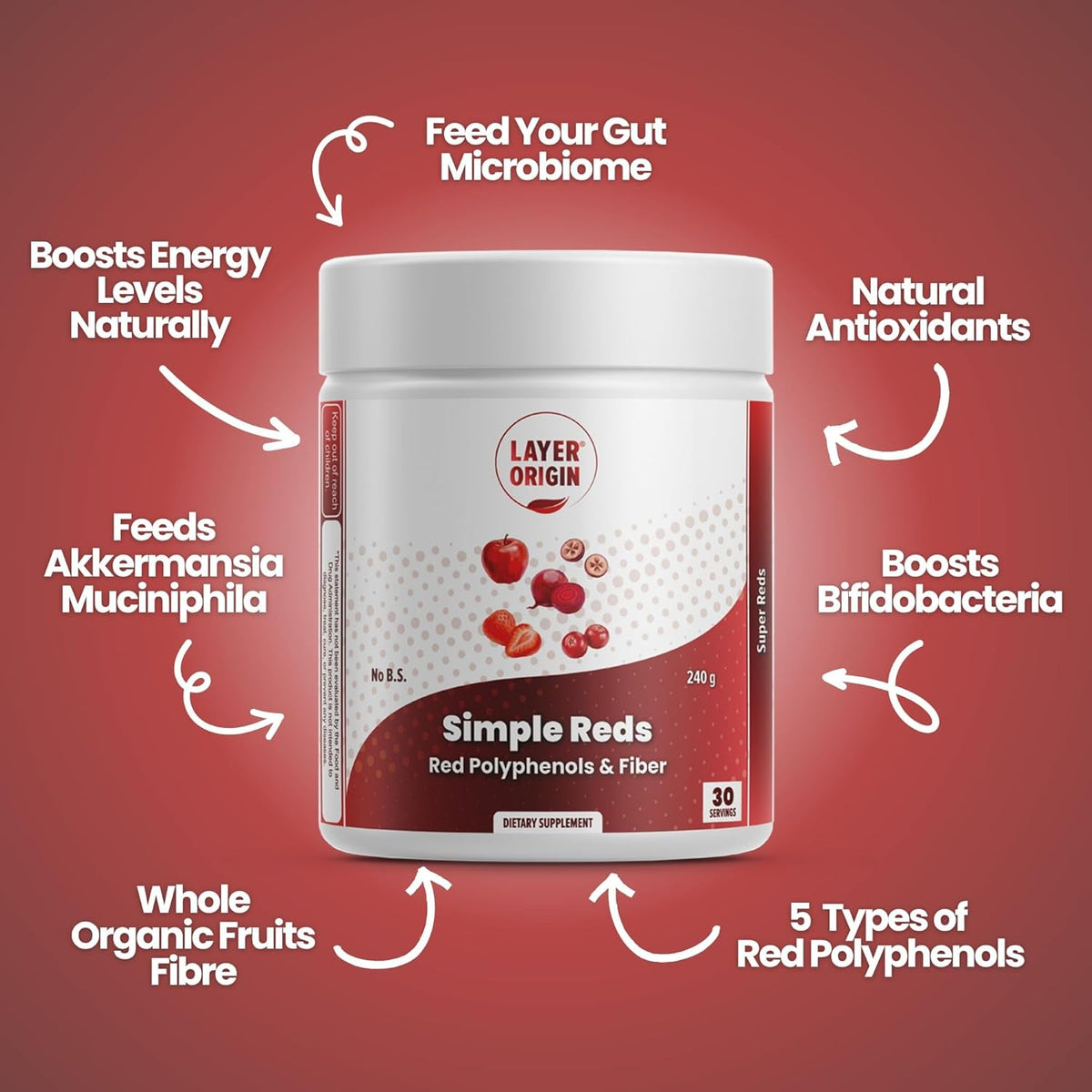 Simple Reds - Organic Red Polyphenols Whole Fruit Powder | Only Real Red Whole Fruits & Zero-Fillers | 30 Servings