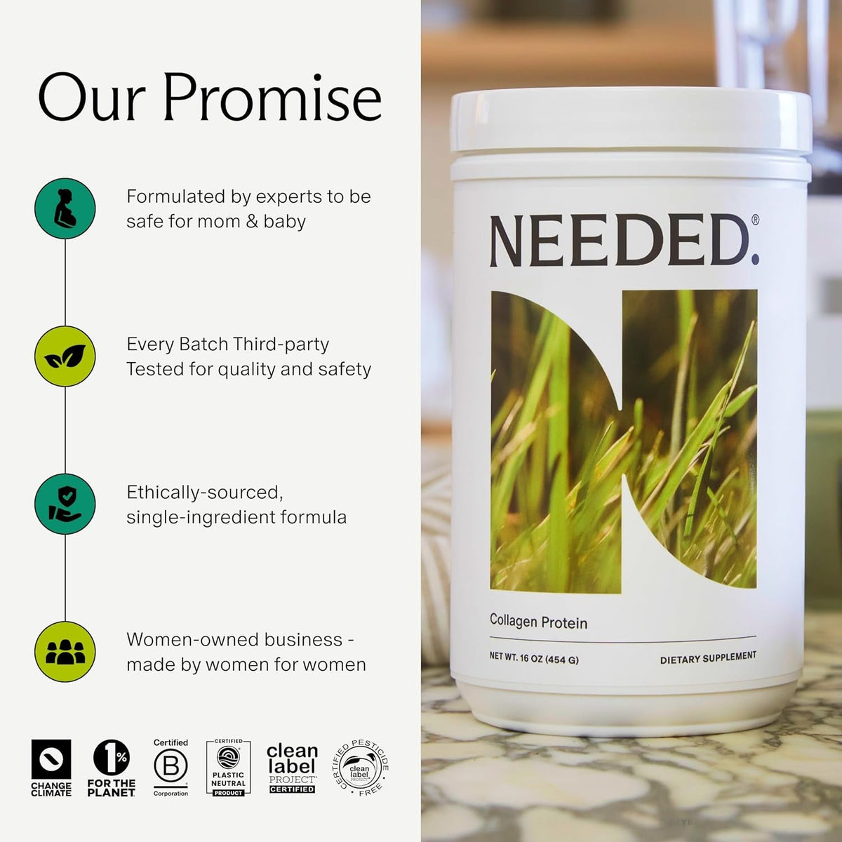 Needed. Hydrolyzed Collagen Protein Powder | Expert-Backed & Clean Sourced | Supports Skin, Hair, Joints | Grass-Fed, Pasture-Raised, Hormone-Free | 1Lb