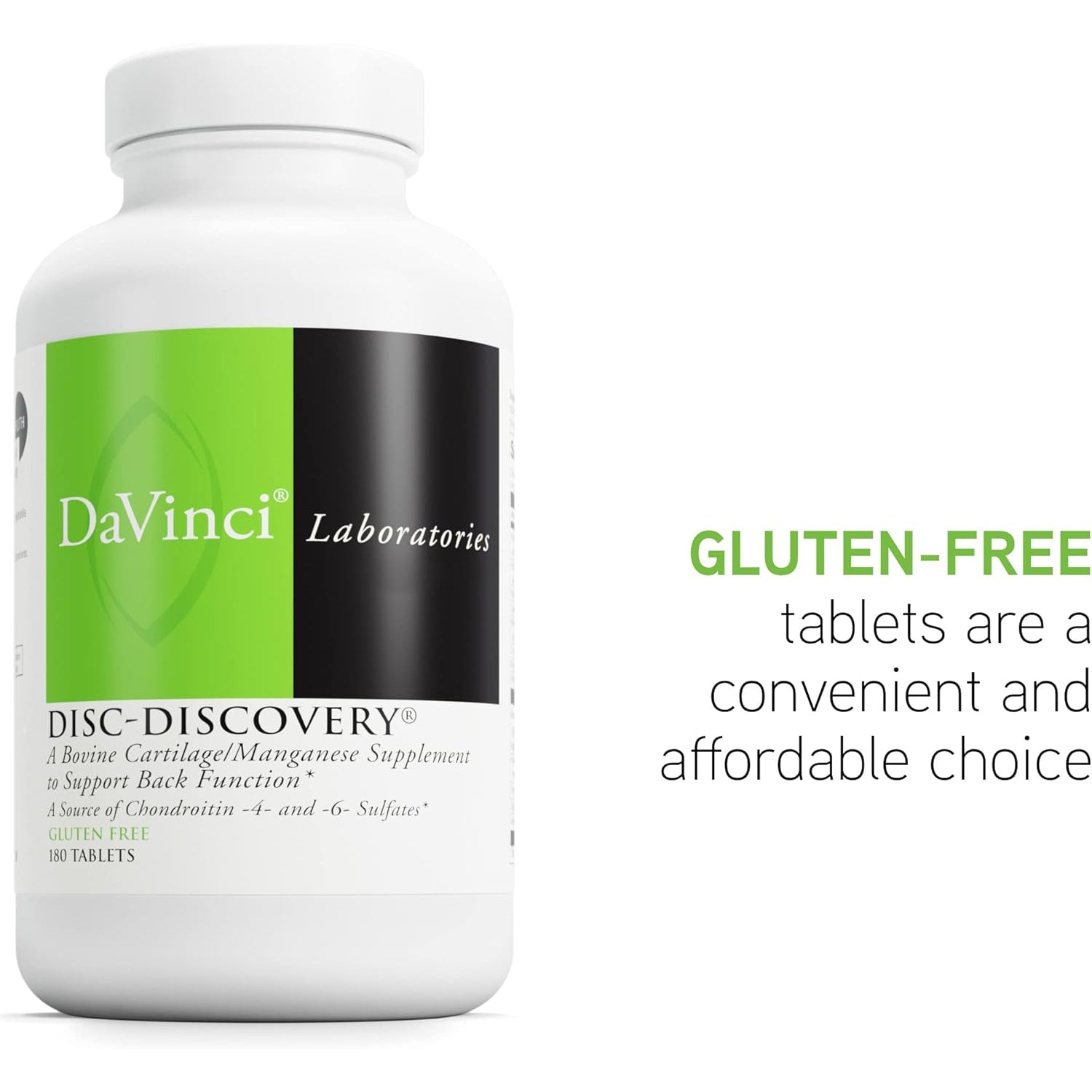DAVINCI Labs Disc Discovery - Support Spinal Health & Back Function - with Vitamin C, Vitamin D3, Bovine Tracheal Cartilage, Apple Pectin & Horsetail Powder - Gluten-Free - 180 Capsules