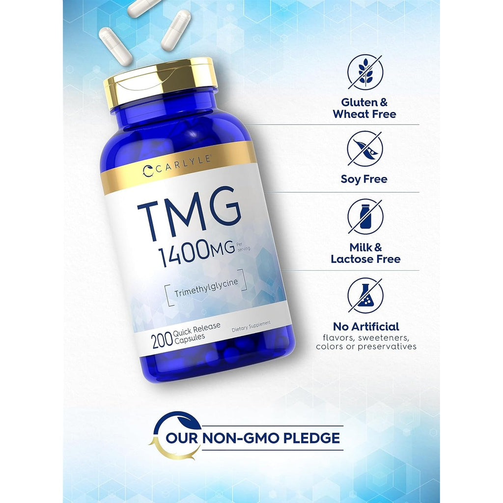 Carlyle TMG Supplement | 1400Mg | 200 Trimethylglycine Quick Release Capsules | Non-Gmo & Gluten Free