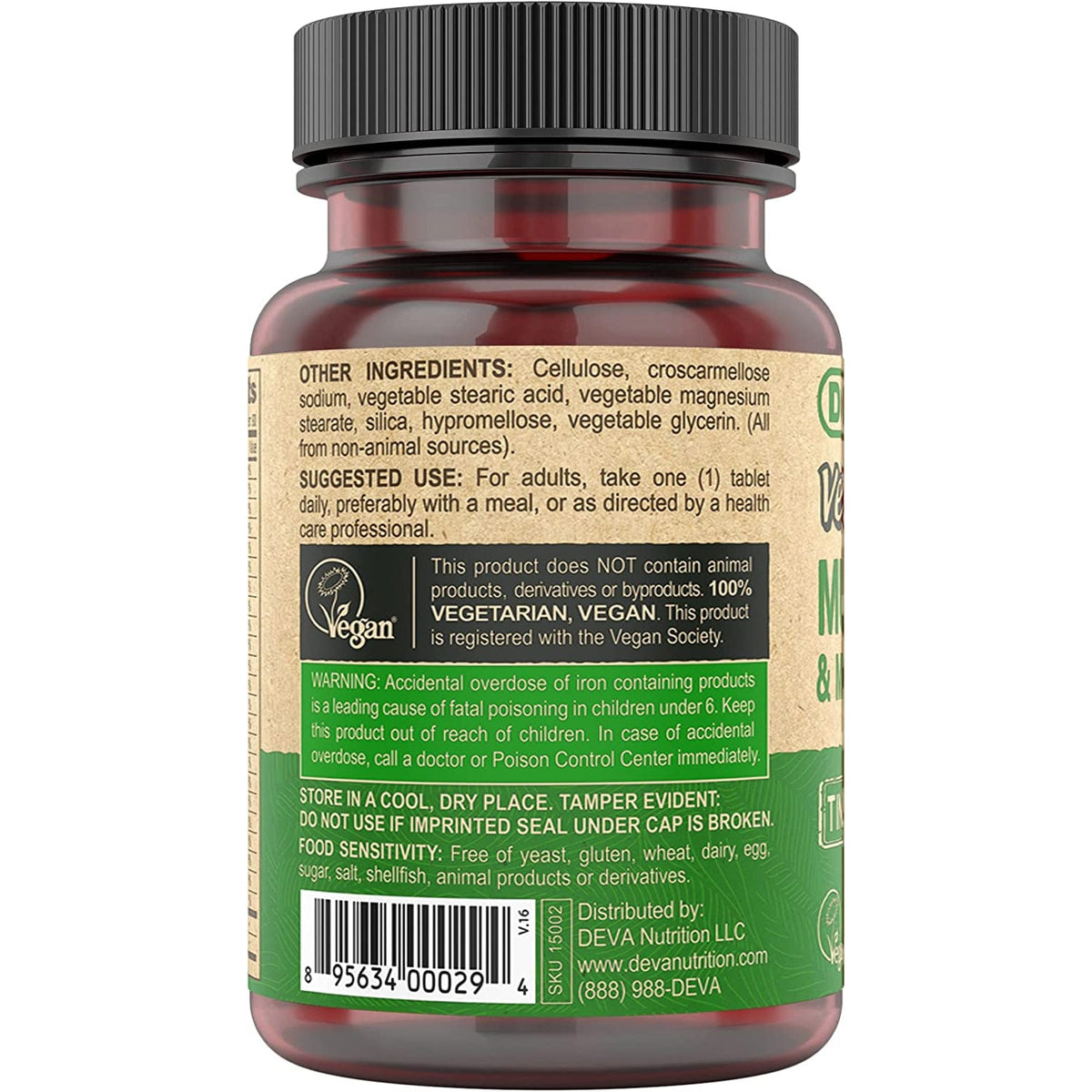 DEVA Vegan Multivitamin for Women & Men with Iron, Vitamin C, E, B Complex Vitamins, Zinc, 90 Tiny Tablets