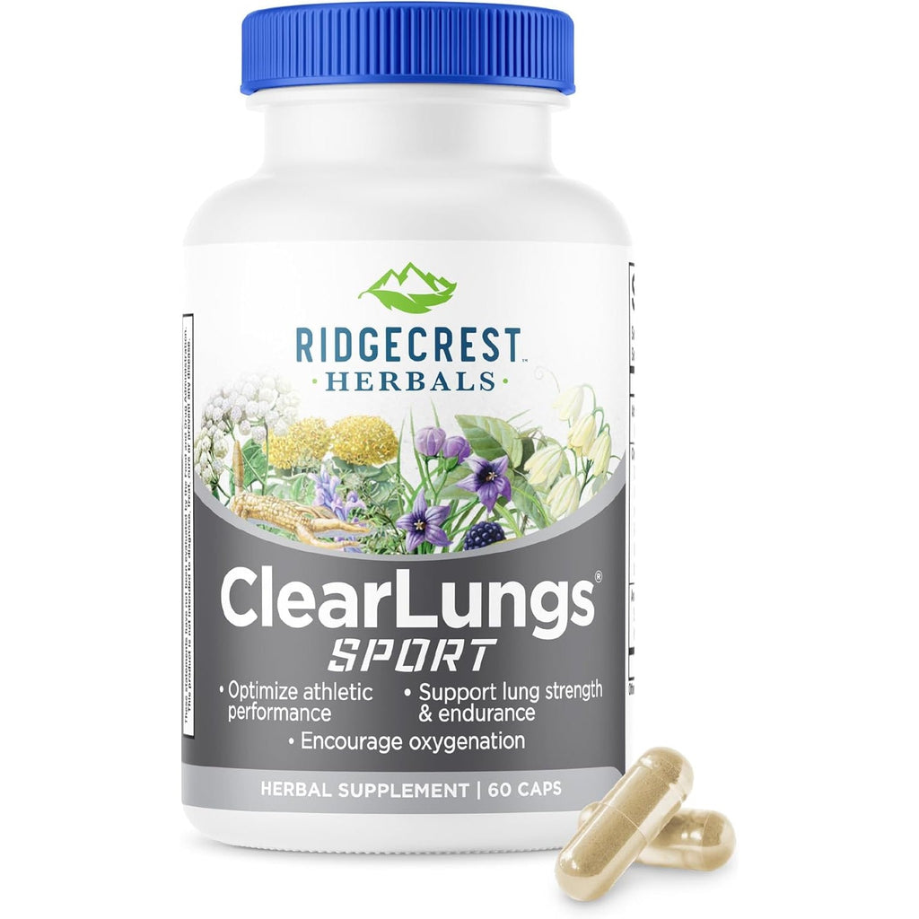 Ridgecrest Herbals Clearlungs Sport, Oxygen Intake and Lung Support Formula with Cordyceps, Rhodiola, Eleuthero (60 Vegan Caps, 30 Serv)