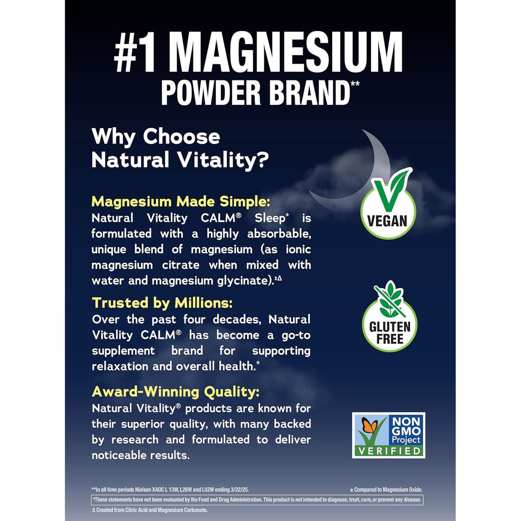 Natural Vitality Calm Sleep Melatonin and Magnesium 16Oz Powder | with L-Theanine and GABA | Mixed Berry Flavred Drink Mix | Non-Gmo & Vegan Supplement