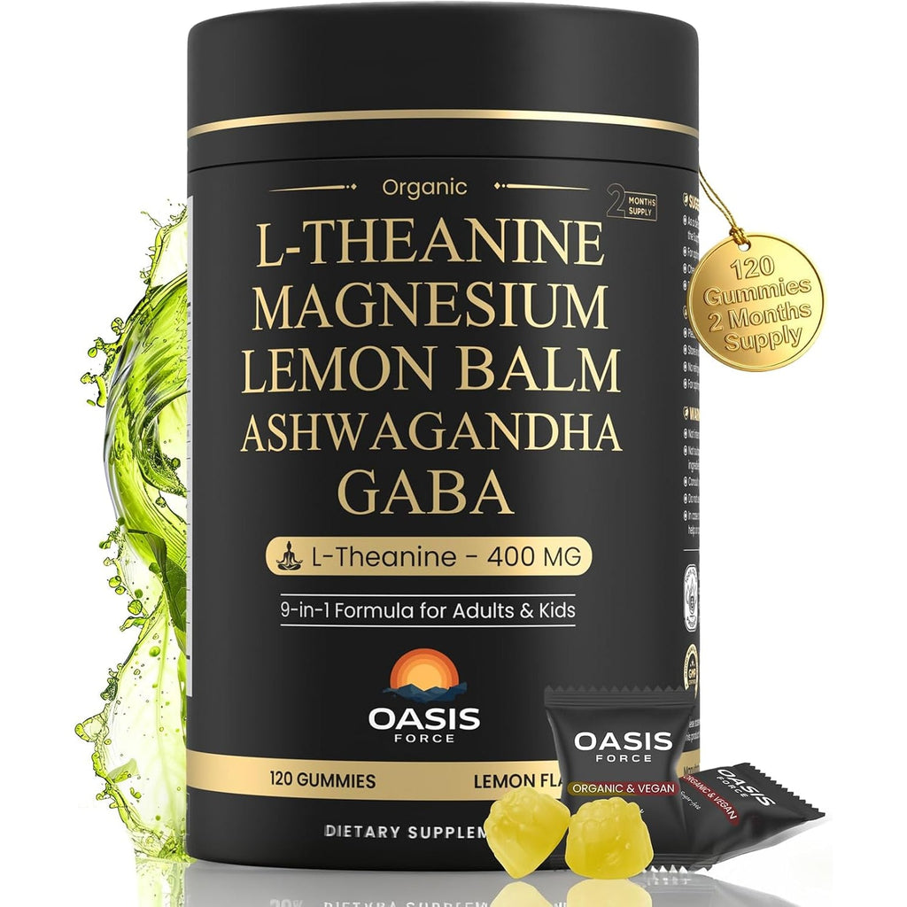 L-Theanine 400Mg Gummies, L Theanine Supplement for Kids & Adults with Magnesium Glycinate, GABA, Ashwagandha, L'Theanine Chewable for Restful Sleep, Stress Support, Relaxation, Calm, 60 Day Supply