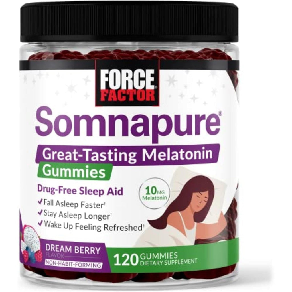 Force Factor Somnapure Gummies with Melatonin for Adults, Non-Habit-Forming Sleep Aid Supplement for Deep Sleep, Stay Asleep Longer, Wake up Refreshed, Dream Berry Flavor, 120 Count (Pack of 1)