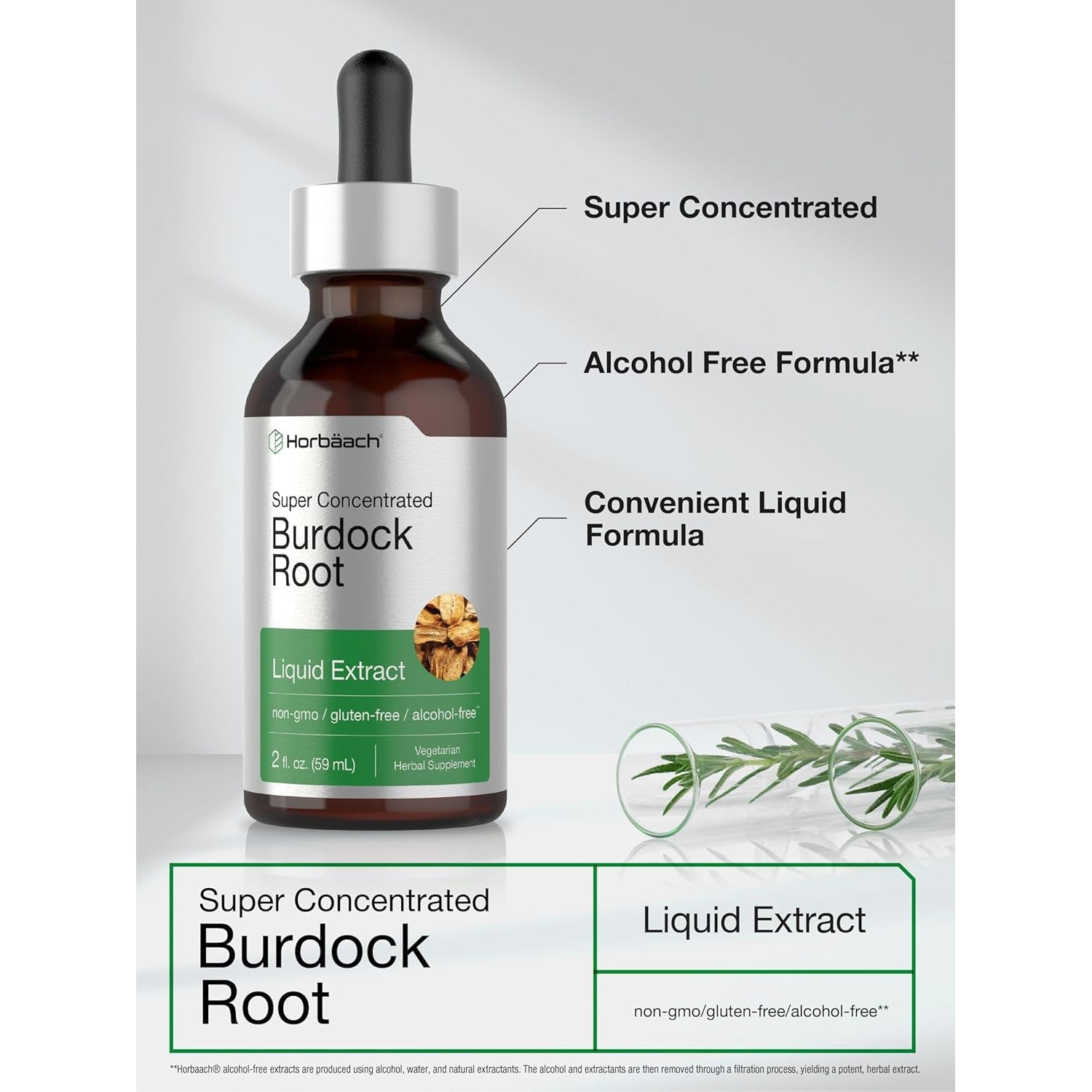 Horbäach Burdock Root Tincture | 2 Fl Oz | Super Concentrated Herb Extract | Vegetarian, Non-Gmo, Glutren Free, Alcohol Free