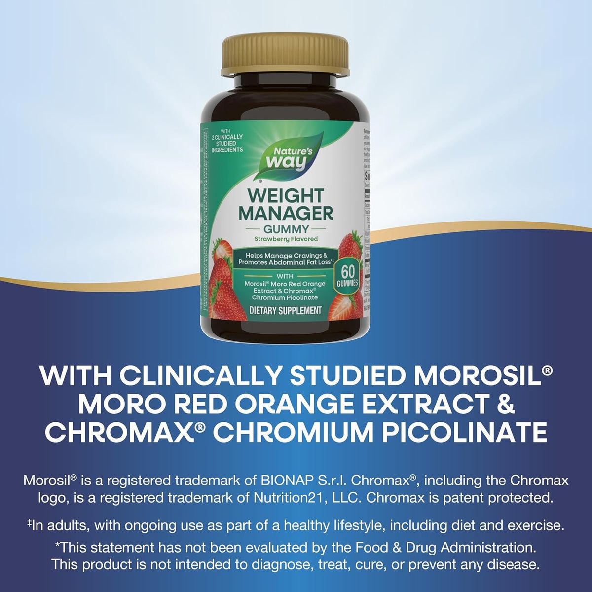 Nature'S Way Weight Manager Gummy, Helps Manage Cravings & Promotes Abdominal Fat Loss*(1), with Clinically Studied Ingredients, Vitamins B6 & B12, Strawberry Flavored, 60 Gummies