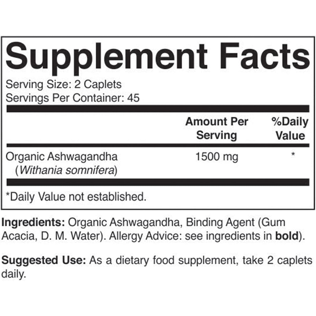 Brieofood Organic Ashwagandha 1500Mg, 45 Servings, Vegetarian, Gluten Free, 90 Vegetarian Tablets