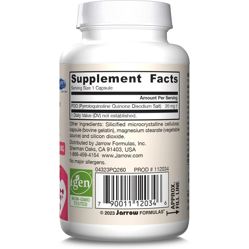Jarrow Formulas® PQQ 20 Mg, Dietary Supplement, Heart, Brain, and Metabolism Support, 60 Veggie Capsules, 60 Day Supply