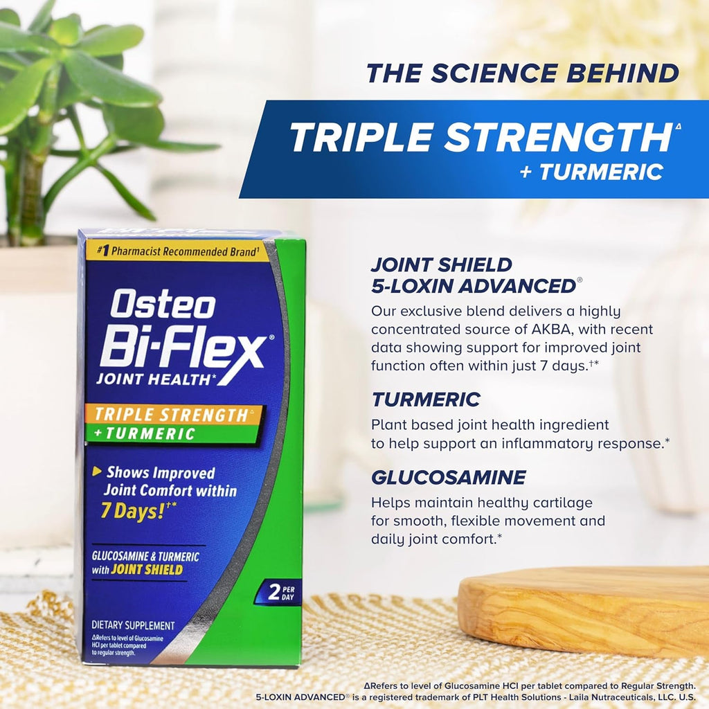Osteo Bi-Flex Triple Strength Glucosamine Supplement with Turmeric Extract, Improve Joint Function, Antioxidant Power, 80 Coated Tablets