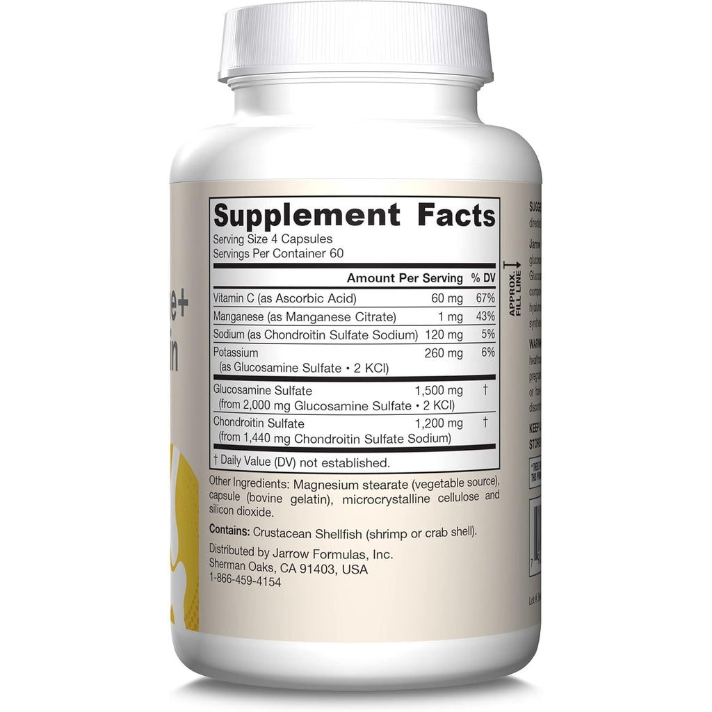 Jarrow Formulas Glucosamine + Chondroitin - 240 Capsules - Nutrient Support - Dietary Supplement for Joint Health - with Vitamin C & Manganese - 60 Servings