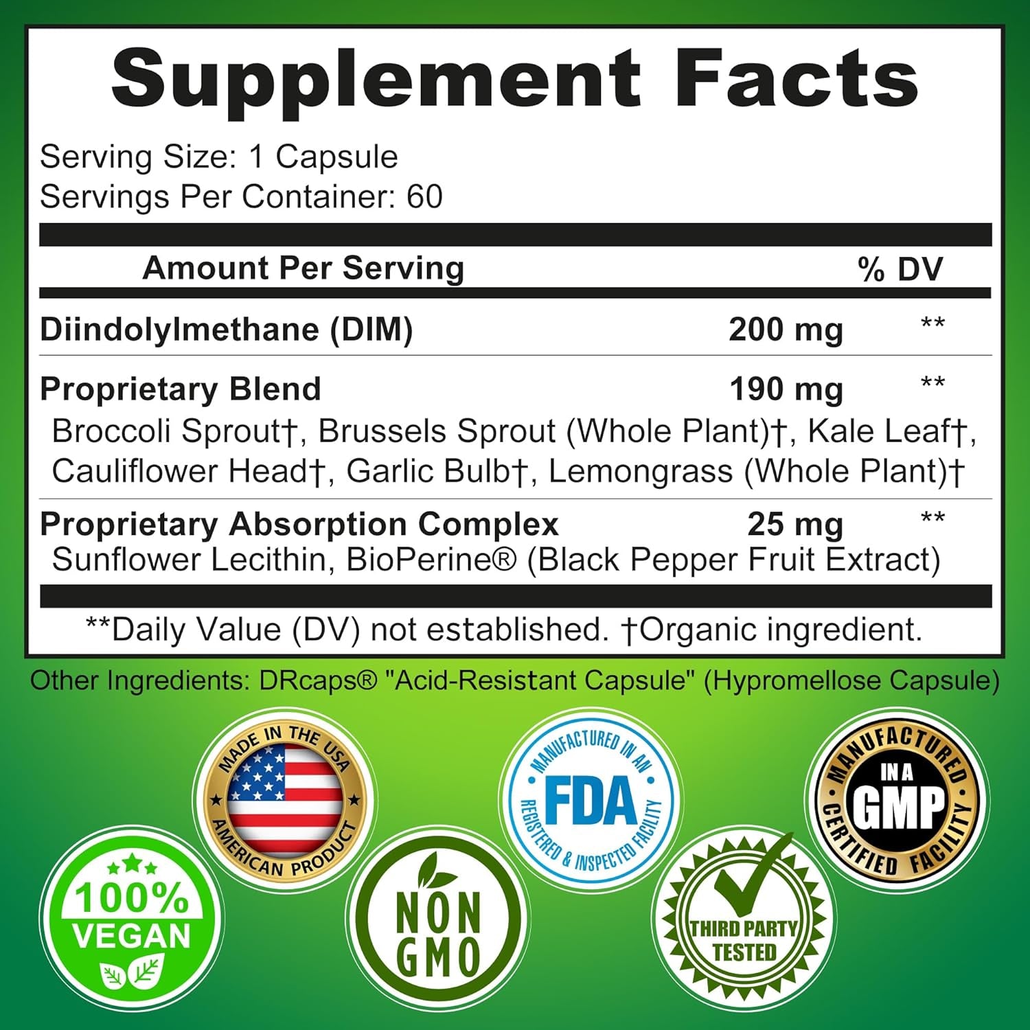 Optimal DIM 200Mg Supplement for Women and Men - Made with Organic Whole Foods - Estrogen & Hormone Balance Support Diindolylmethane Complex - Maximum Absorption Delayed-Release Capsules - 60 Count