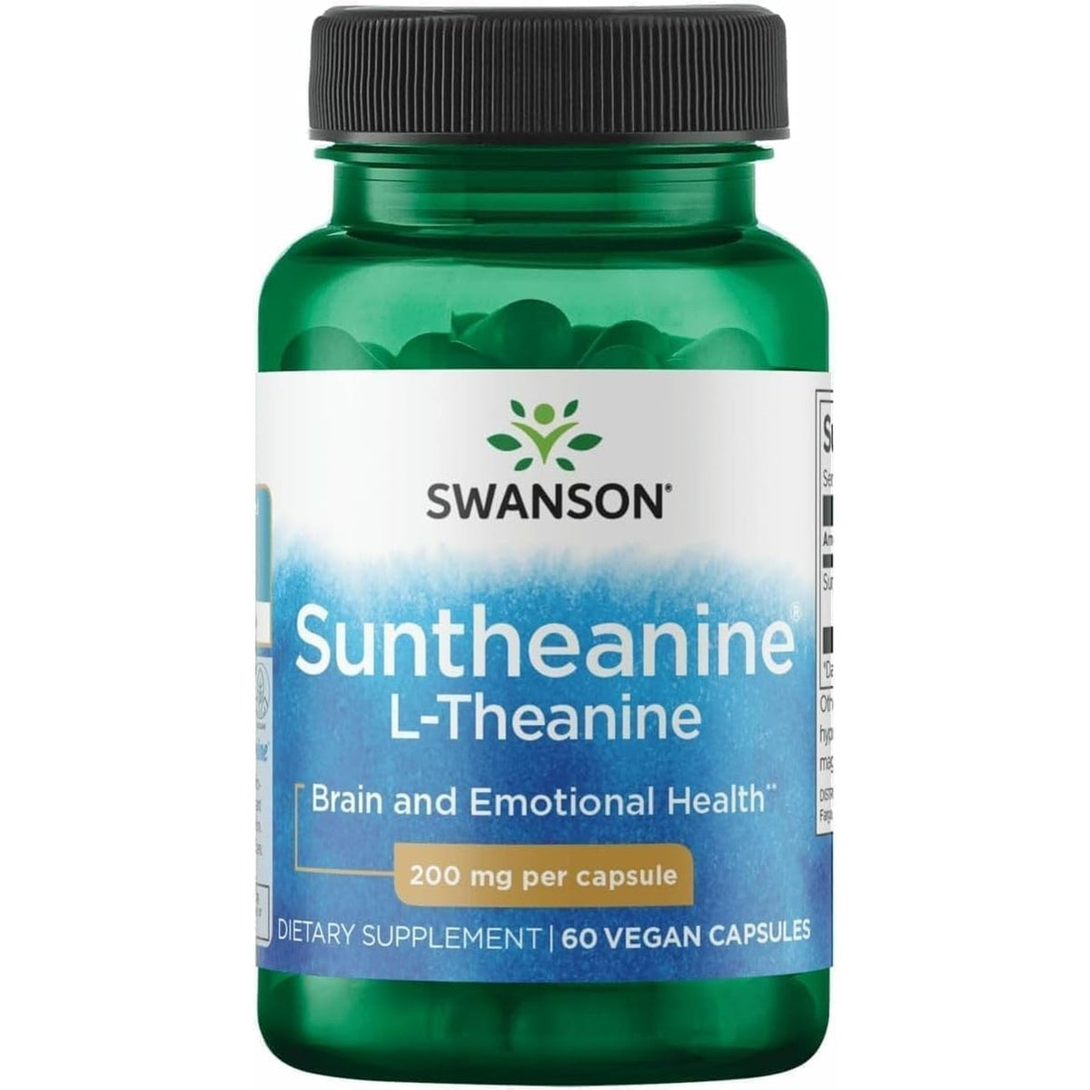 Swanson Double Potency Suntheanine L-Theanine Calm and Focus Supplement for Stress-Prone Professionals Seeking Balanced Wellbeing - 200 Mg (60 Veggie Capsules)
