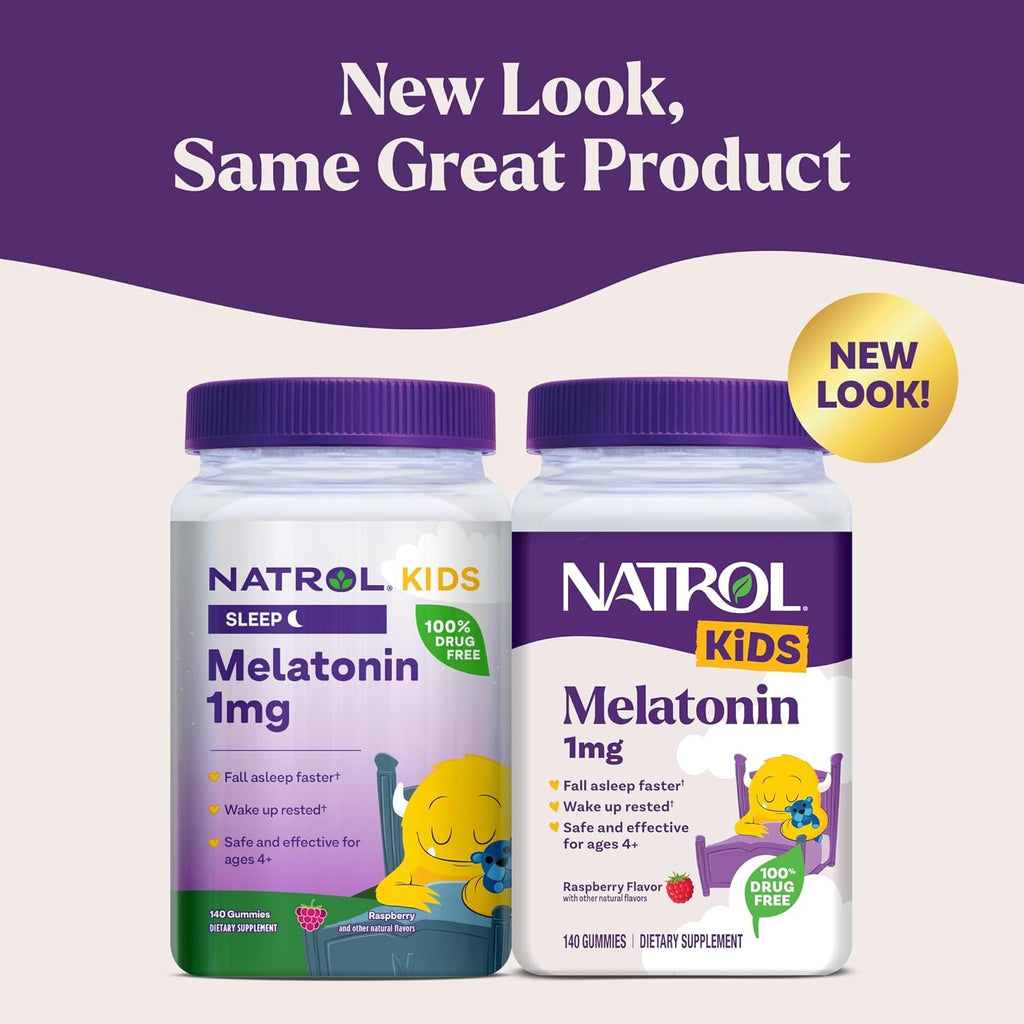 Natrol Kids Melatonin Gummies 1Mg, Children'S Melatonin for Restful Sleep, 140 Raspberry-Flavored Sleep Gummies, 140 Day Supply