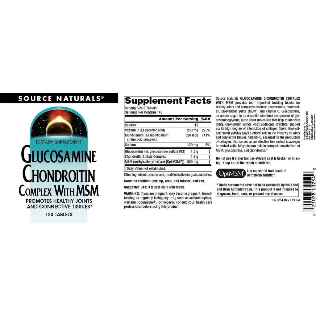 Source Naturals Glucosamine Chondroitin Complex with Msm - 120 Tablets