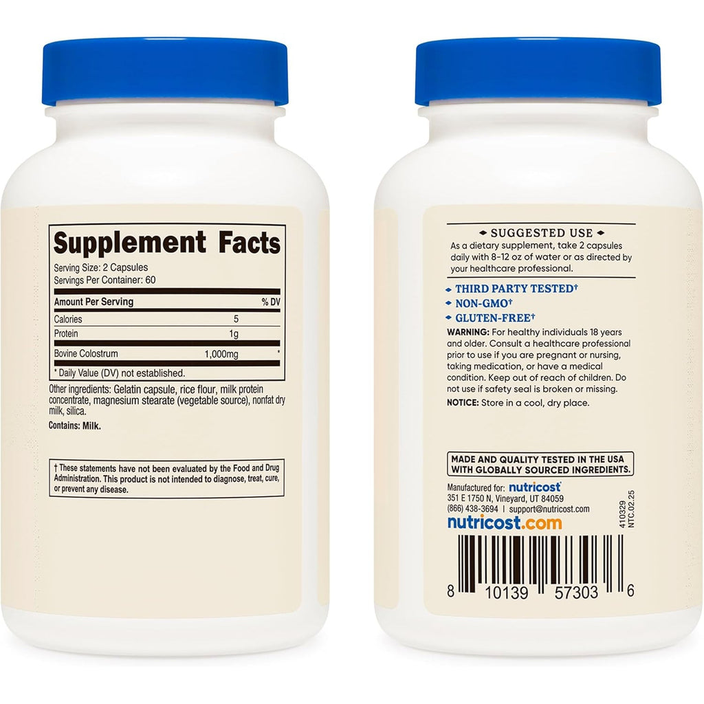 Nutricost Colostrum 1000Mg, 120 Capsules - Gluten Free & GMO Free, 60 Servings