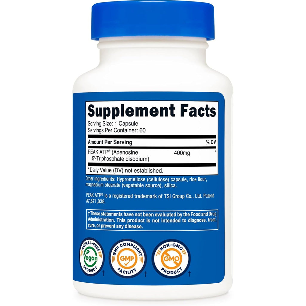 Nutricost ATP Supplement (400Mg) 60 Capsules - Made with Peak ATP, Adenosine Triphosphate, Vegan, Gmo-Free, Gluten-Free