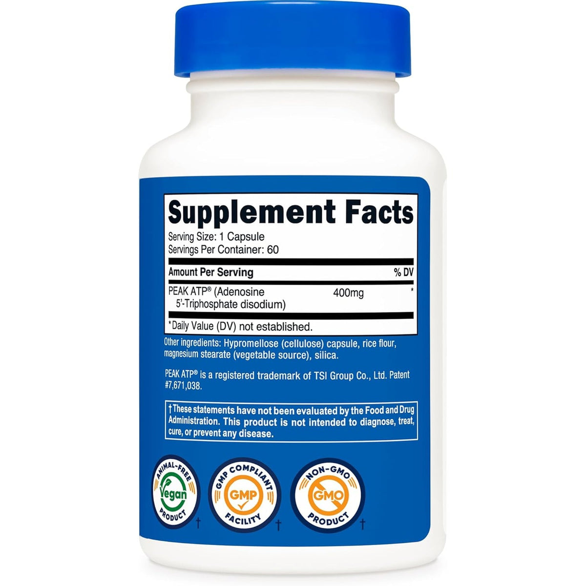 Nutricost ATP Supplement (400Mg) 60 Capsules - Made with Peak ATP, Adenosine Triphosphate, Vegan, Gmo-Free, Gluten-Free
