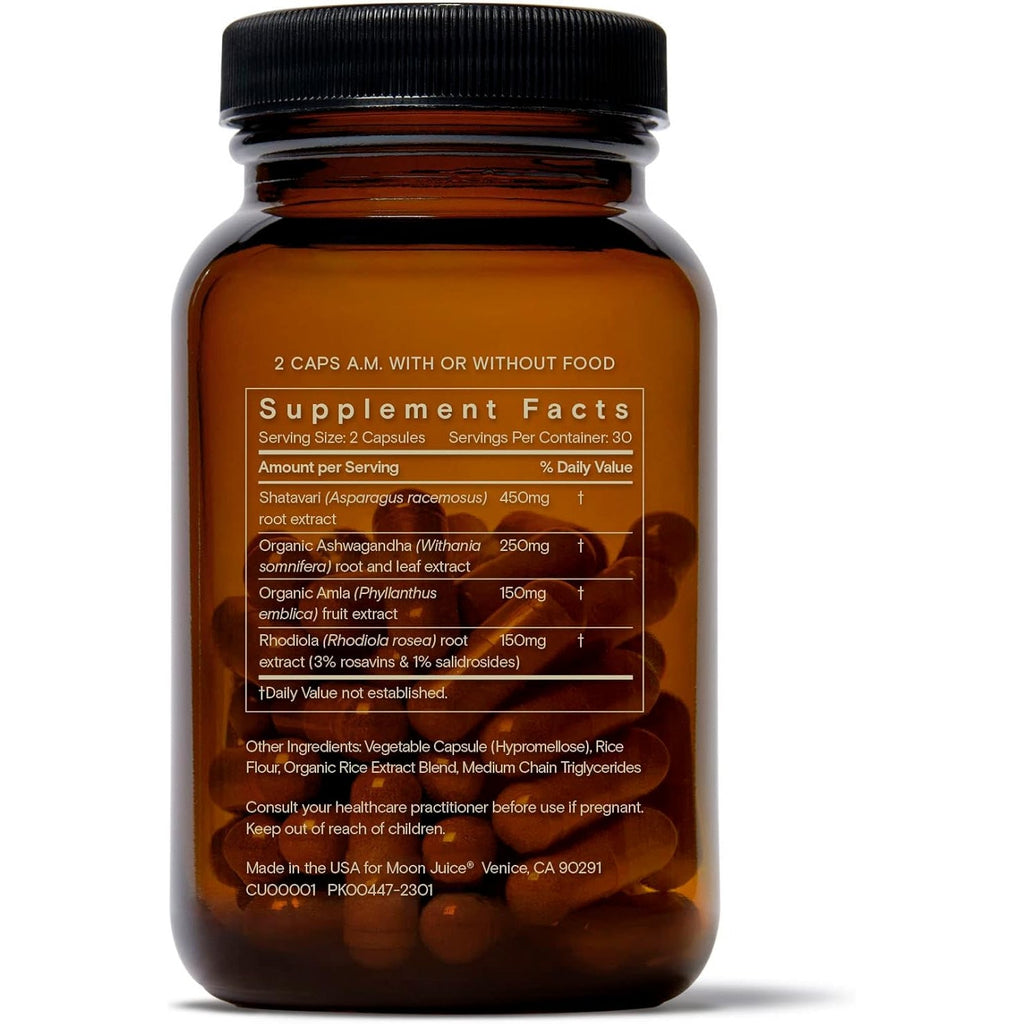 Moon Juice Superyou Ashwagandha Supplements with Rhodiola, Shatavari & Amla - Cortisol Reducer for Energy, Mood, Focus and Stress Support, Vegan, Non-Gmo & 100% Traceable, 60 Capsules, 30 Servings