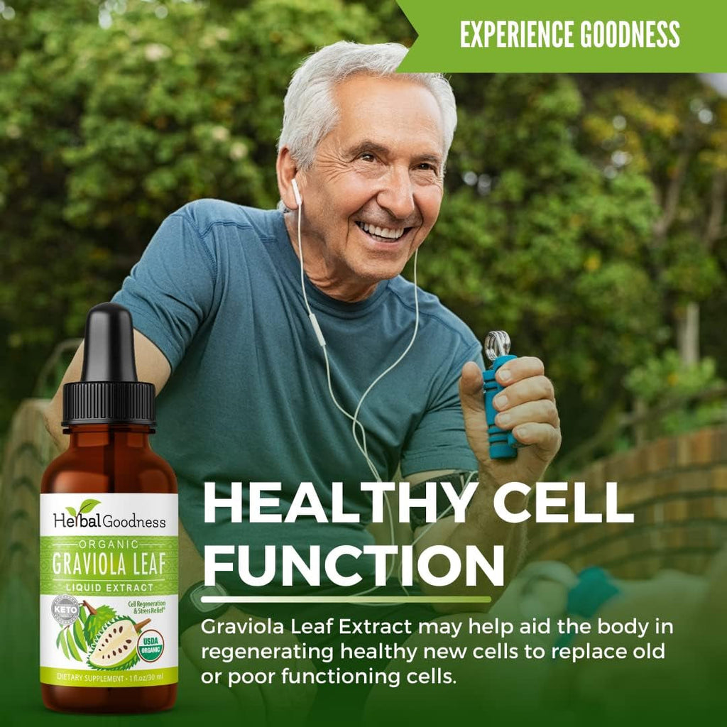 Herbal Goodness Organic Soursop Graviola Leaf Extract 1Oz – 15X Concentrated Guanabana Liquid Tincture | USDA Organic & Kosher Certified | Supports Cell and Immune Wellness | Soursop Bitters Liquid